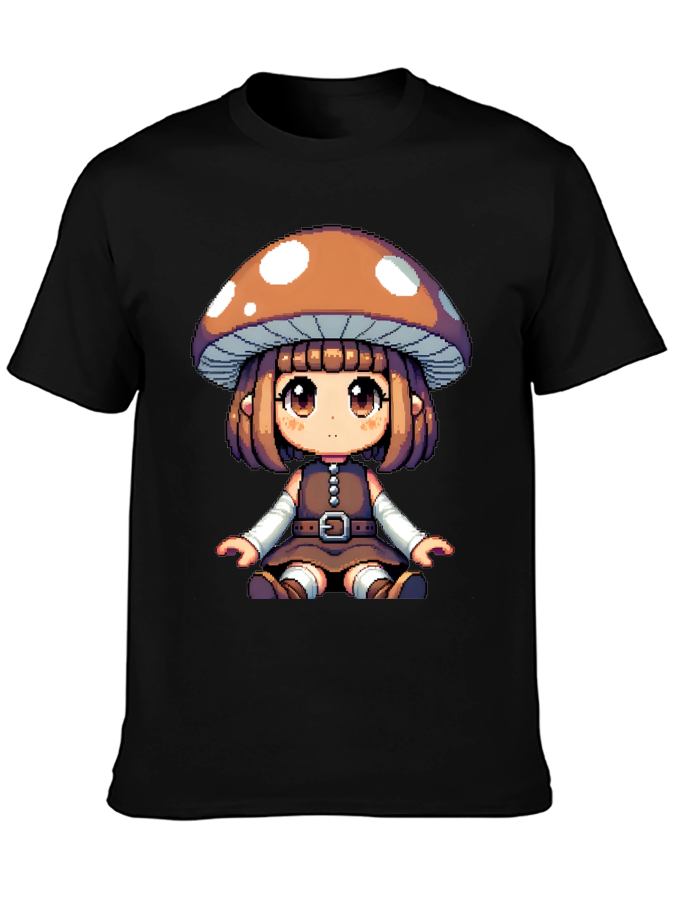 Black Mushroom Girl Pixel Art T-Shirt view 3