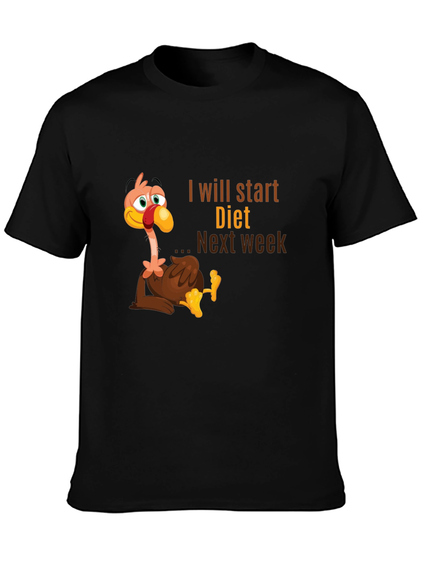 Black Funny Turkey Diet T-Shirt - Next Week view 3