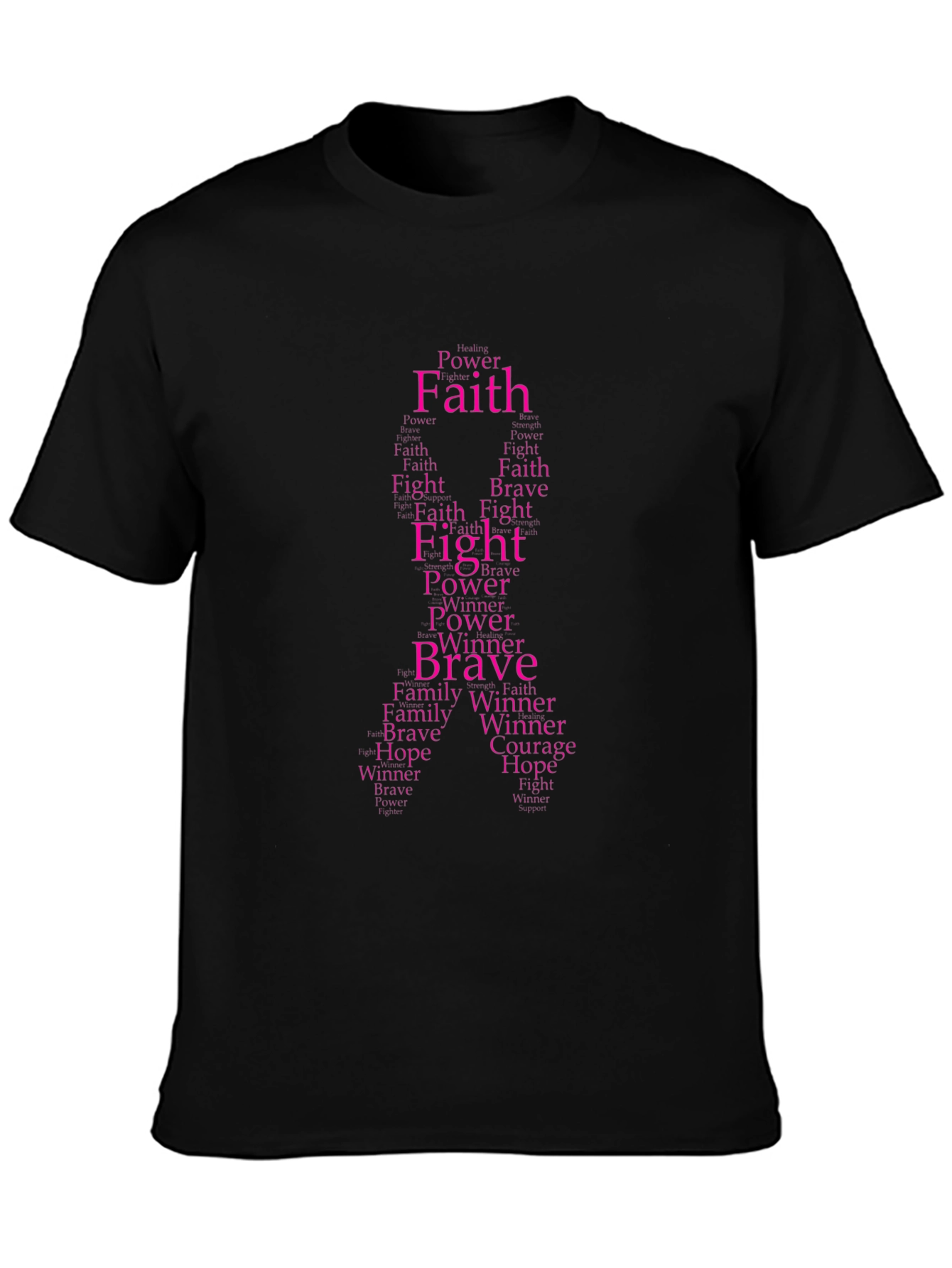 Black Faith, Fight, Brave Word Art Ribbon T-Shirt view 3