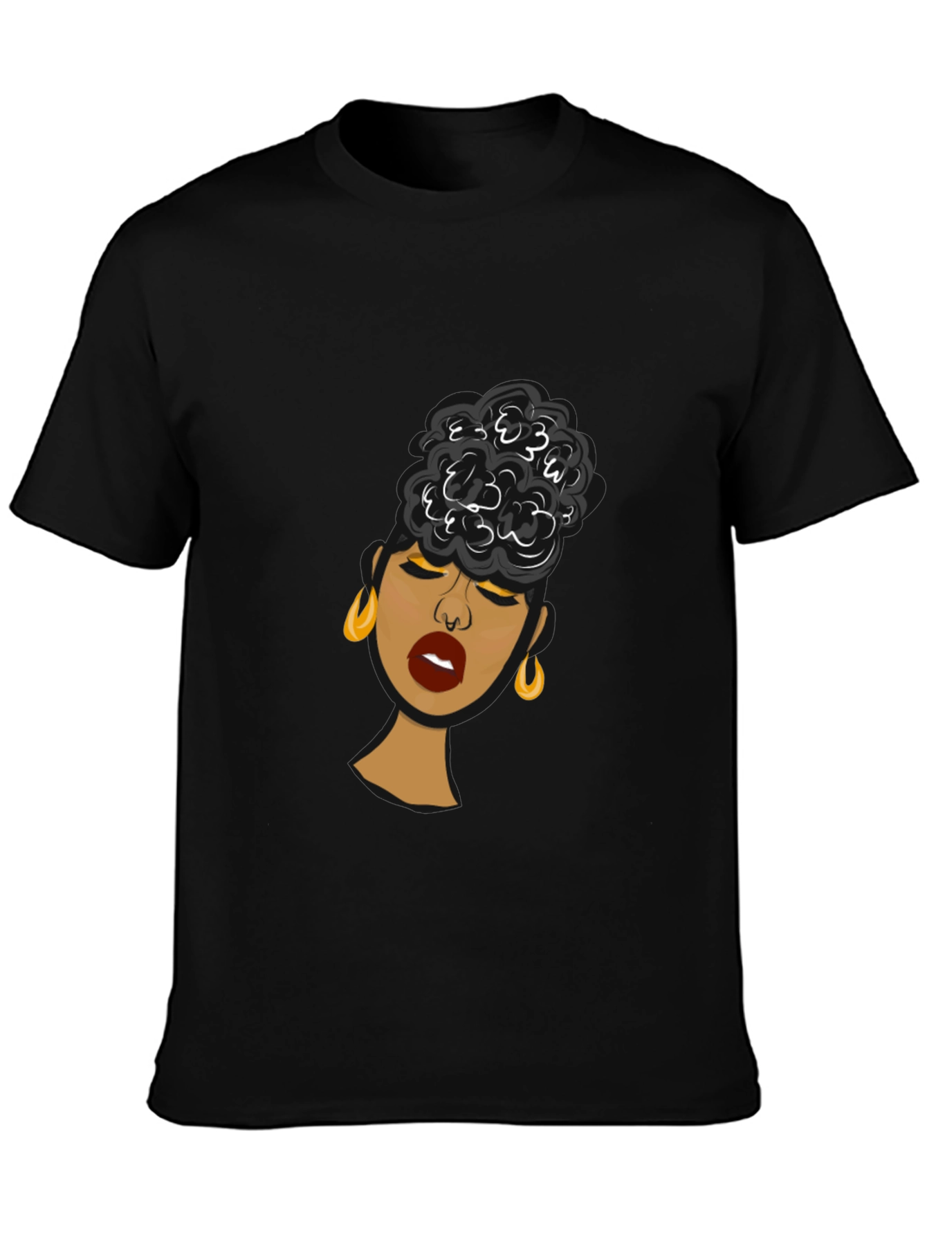 Black Black Woman Graphic Tee - Stylish Afro Puff Design view 3