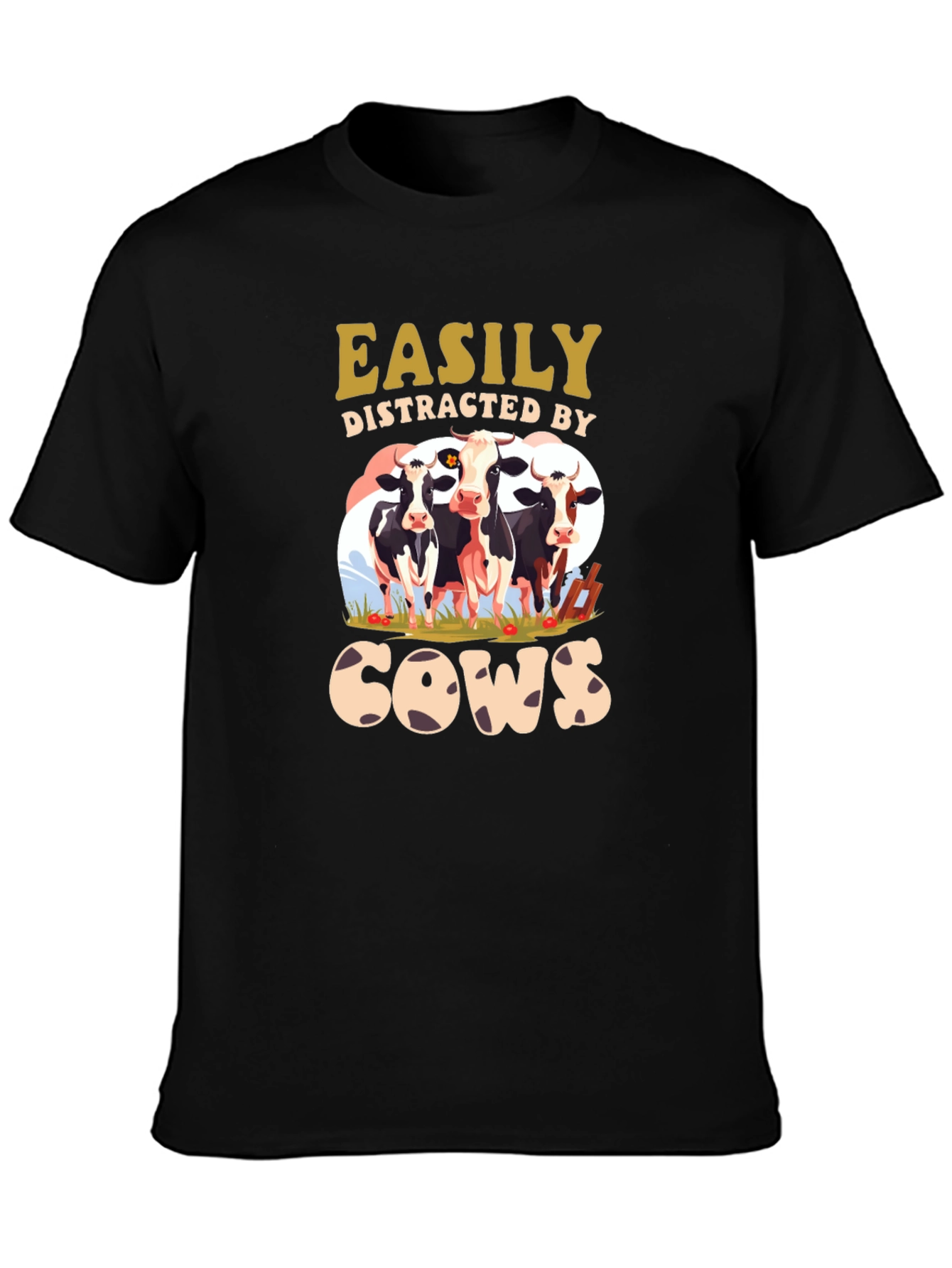 Black Easily Distracted by Cows Black T-Shirt view 3