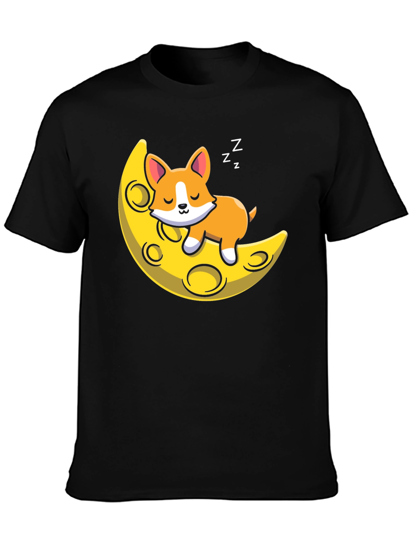 Cute Sleeping Dog on Moon Black T-shirt - 3