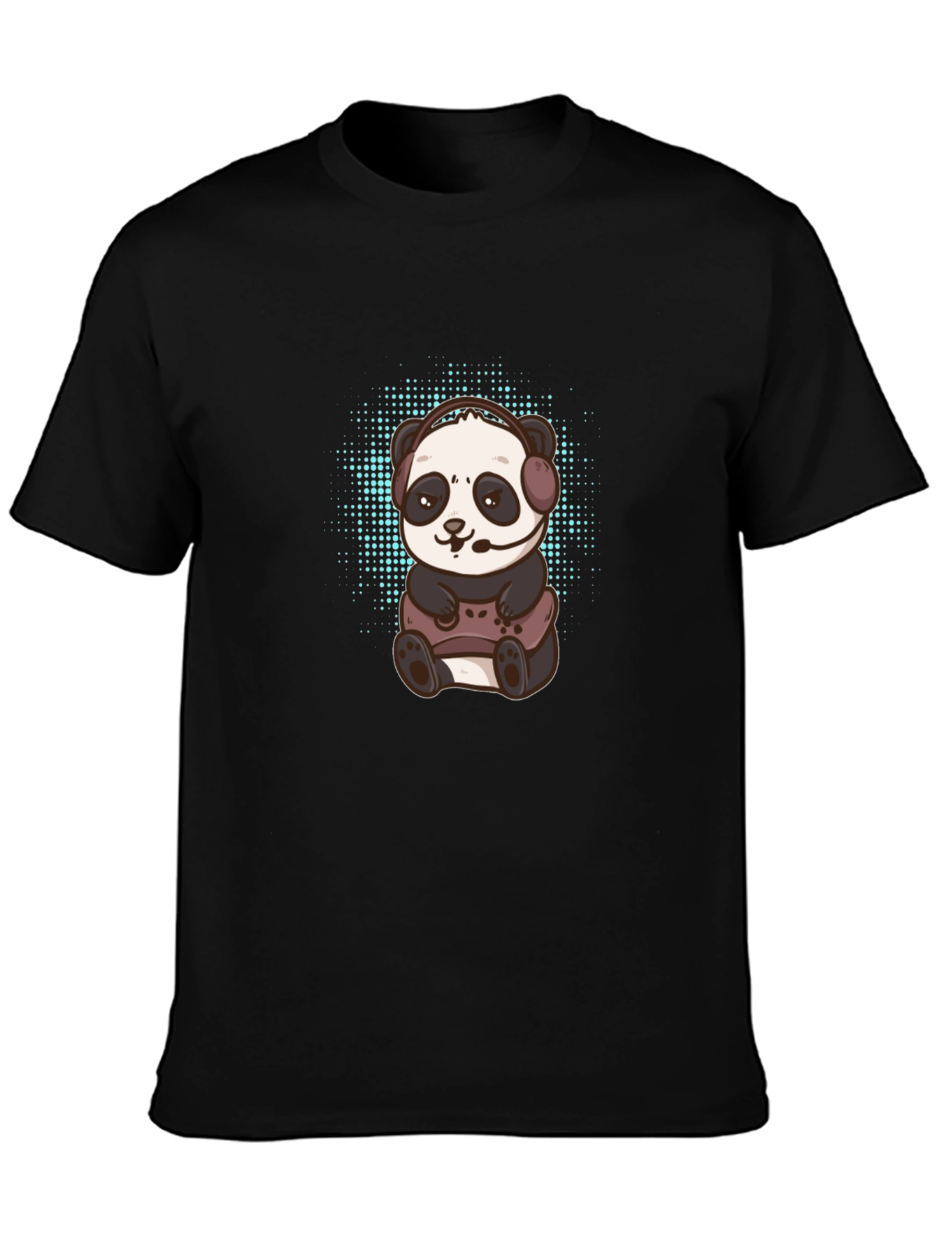 Black Gamer Panda Graphic Tee - Black Cotton T-Shirt view 3