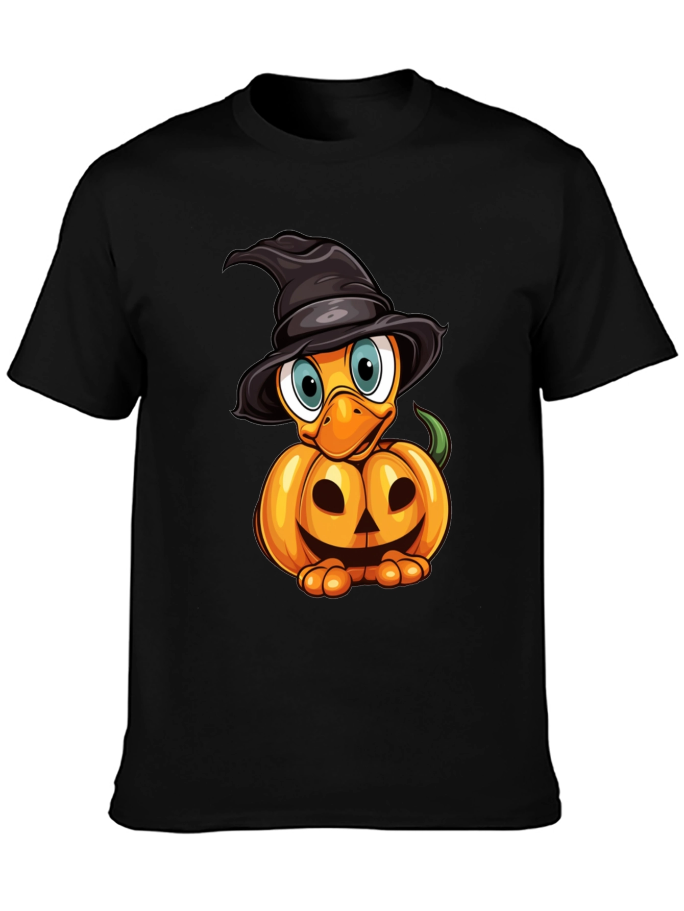 Black Halloween Pumpkin Duckling T-Shirt view 3