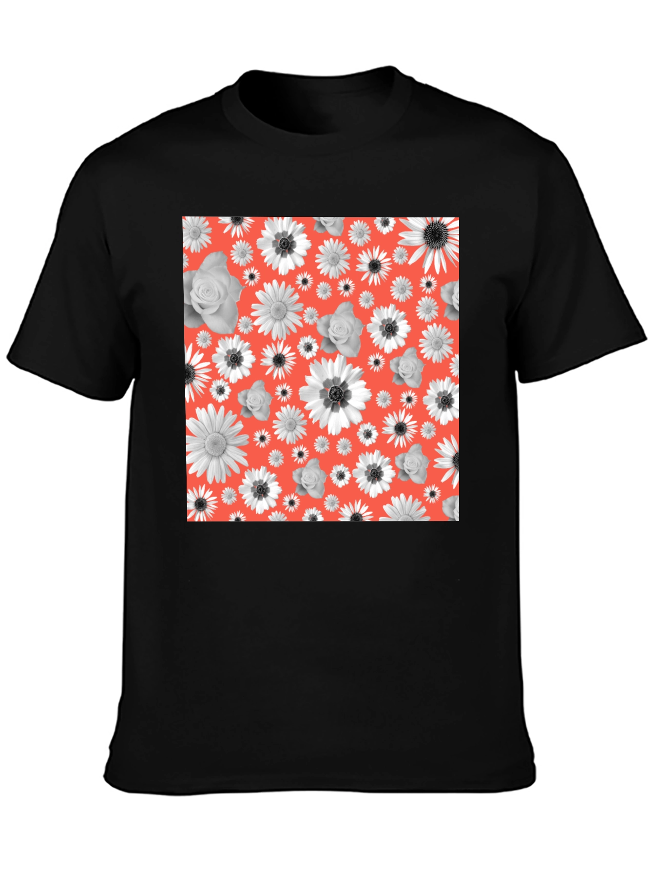 Black Floral Patterned T-Shirt view 3