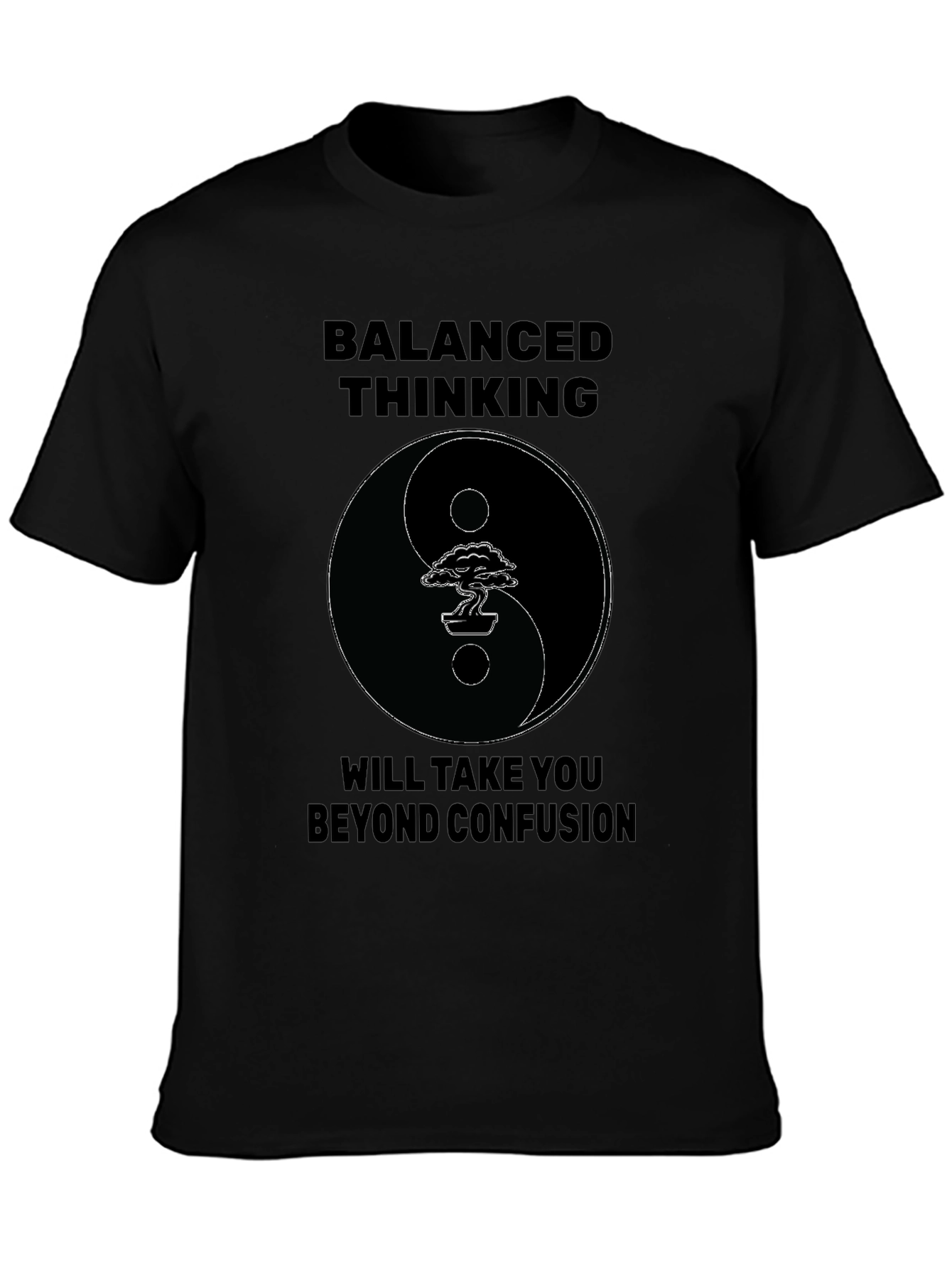 Black Balanced Thinking Yin Yang Bonsai T-Shirt view 3