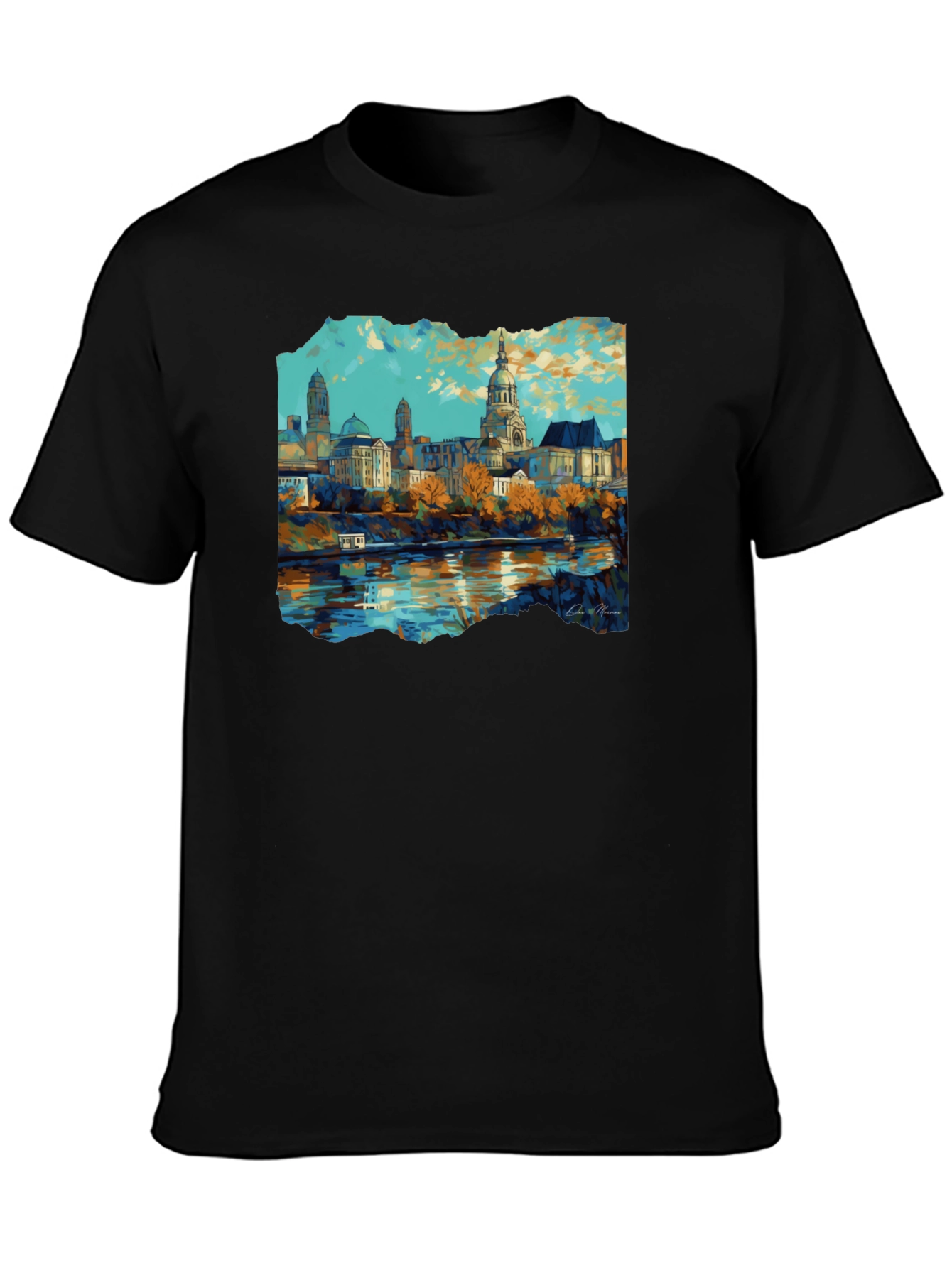 Black Cityscape Graphic Black T-Shirt view 3