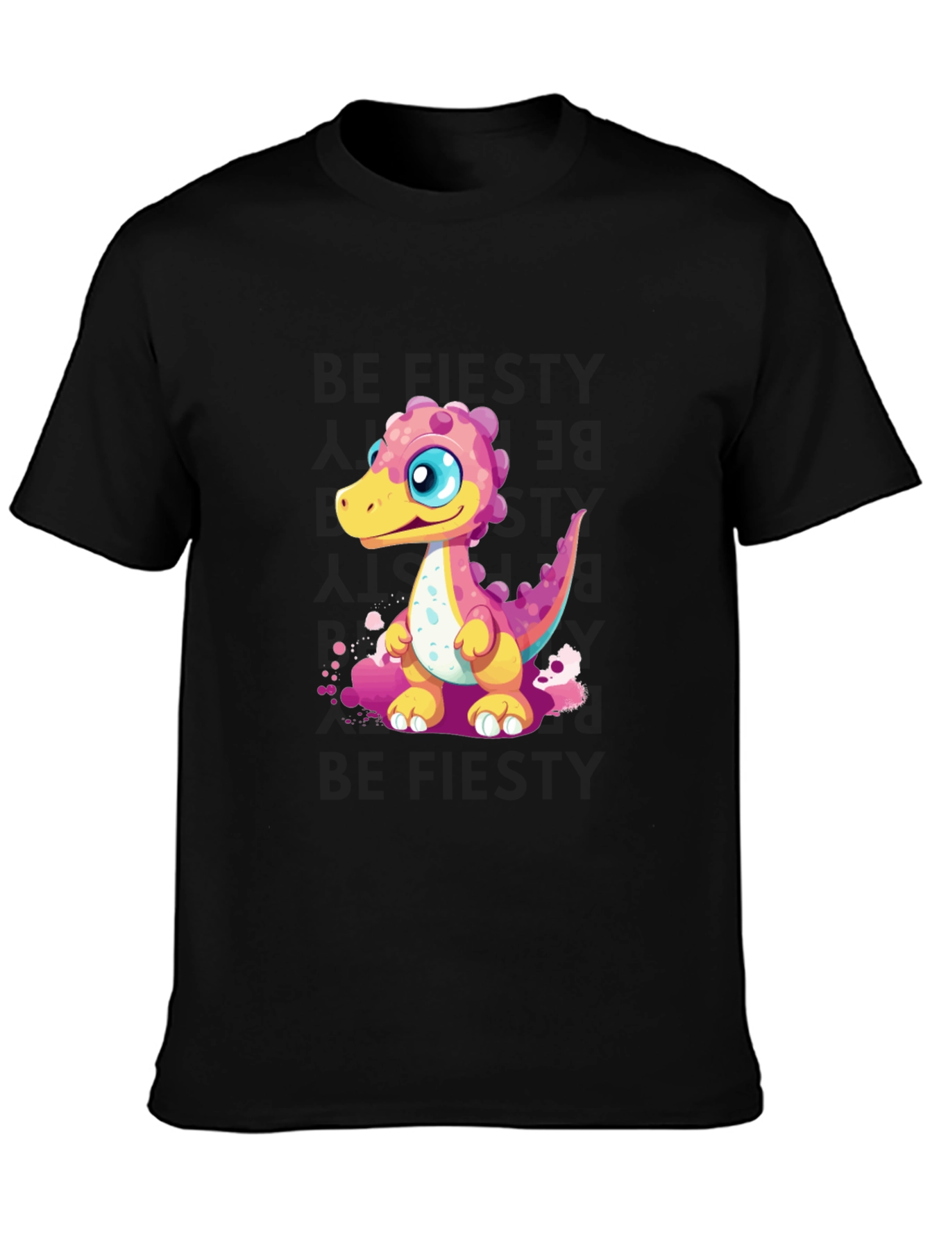Black Cute Dino Graphic Tee - Black Unisex T-Shirt view 3