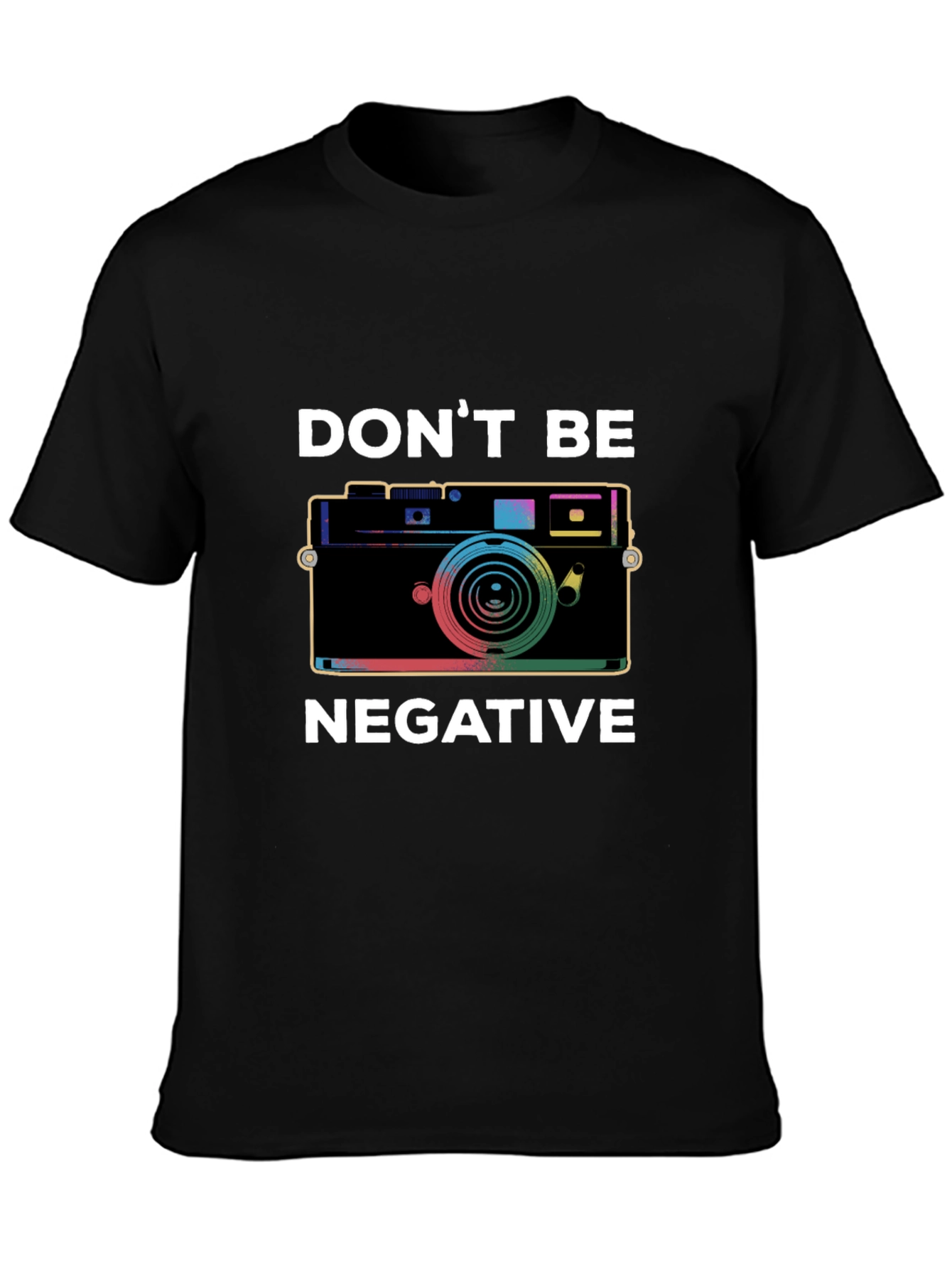 Black Don't Be Negative Camera Graphic T-Shirt view 3