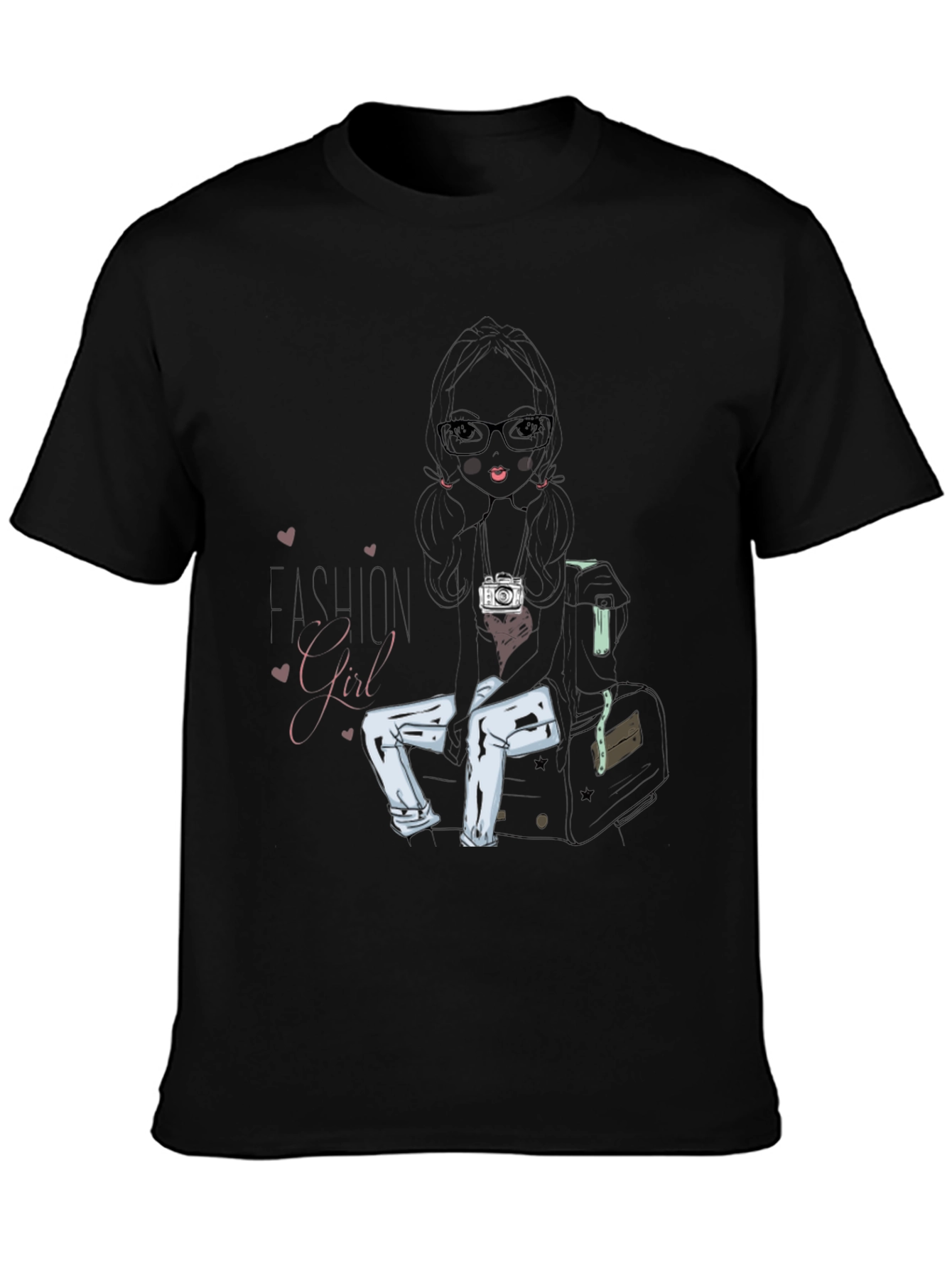 Black Fashion Girl Graphic Print T-Shirt view 3