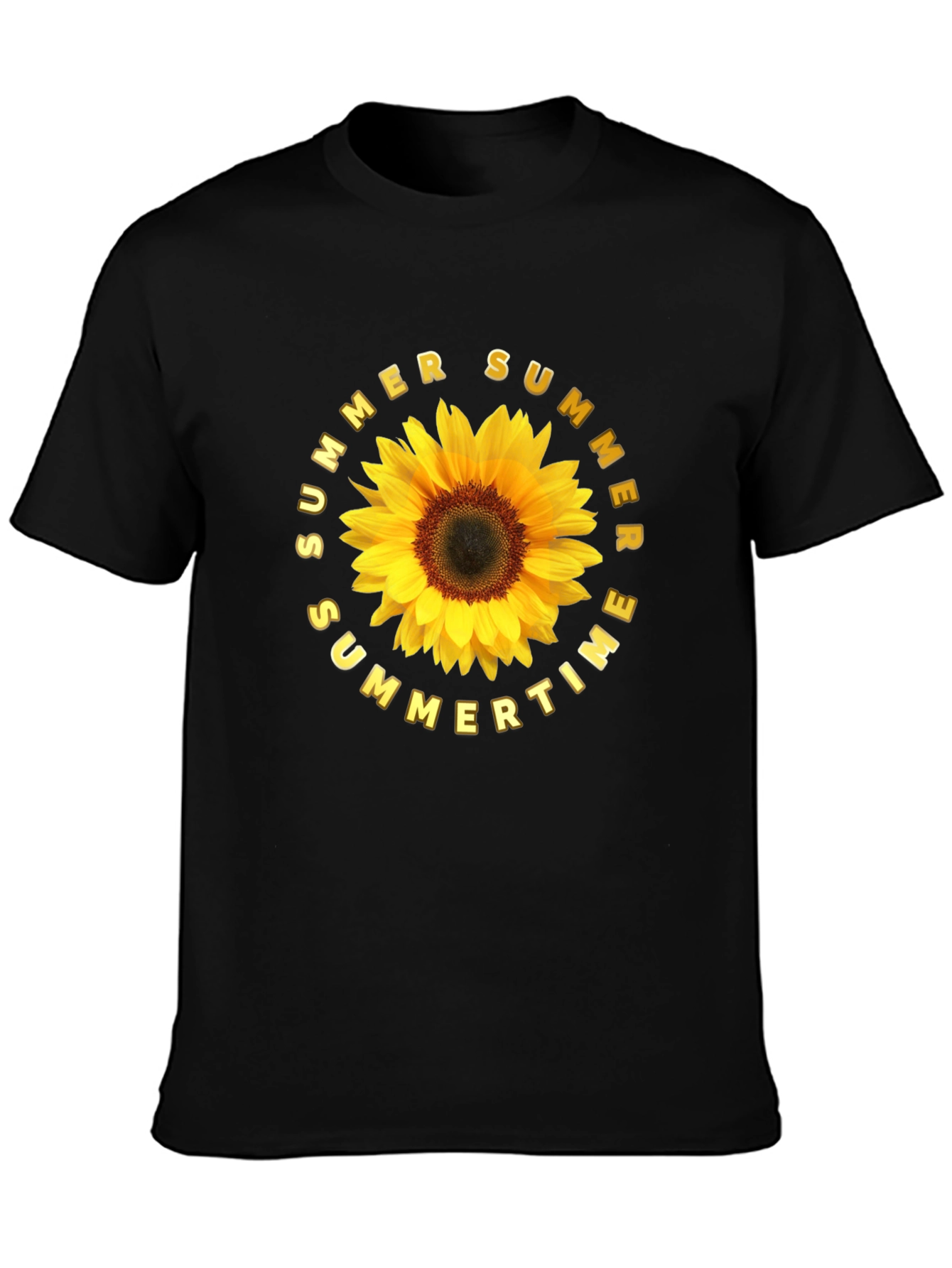 Black Summer Sunflower Graphic Tee - Black Unisex T-Shirt view 3