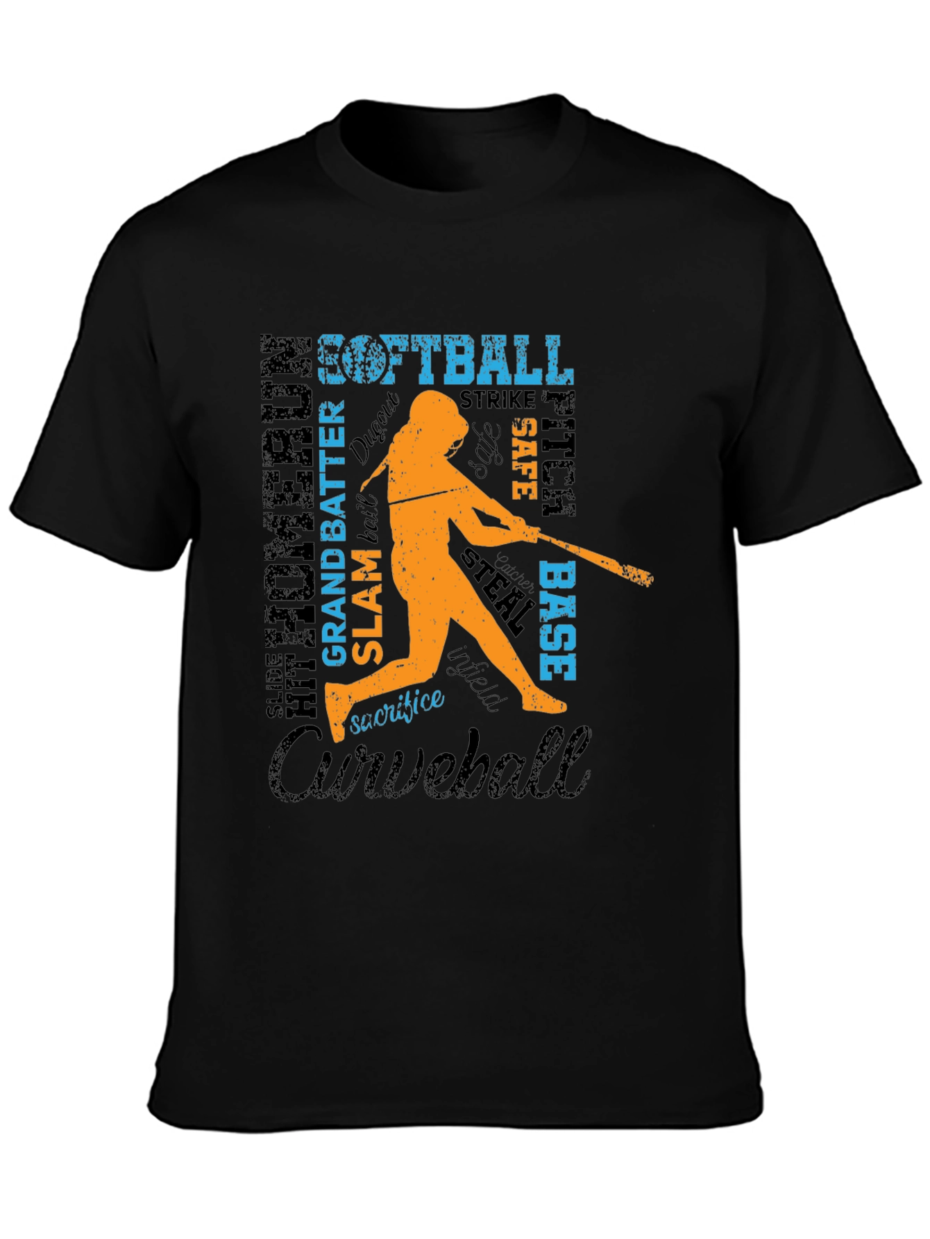 Black Softball Word Art Graphic T-Shirt view 3