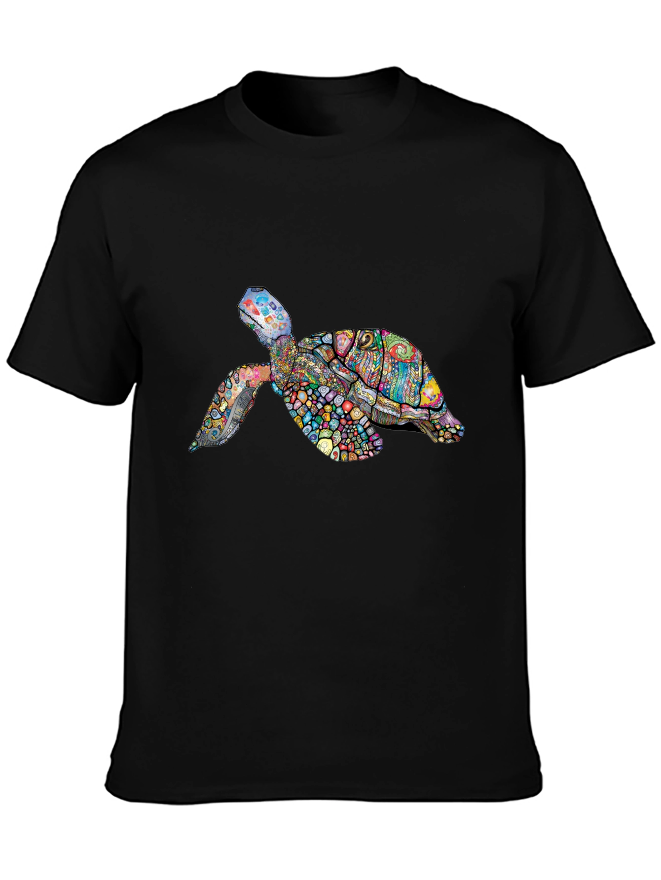 Black Vibrant Turtle Graphic Tee - Black Cotton T-Shirt view 3