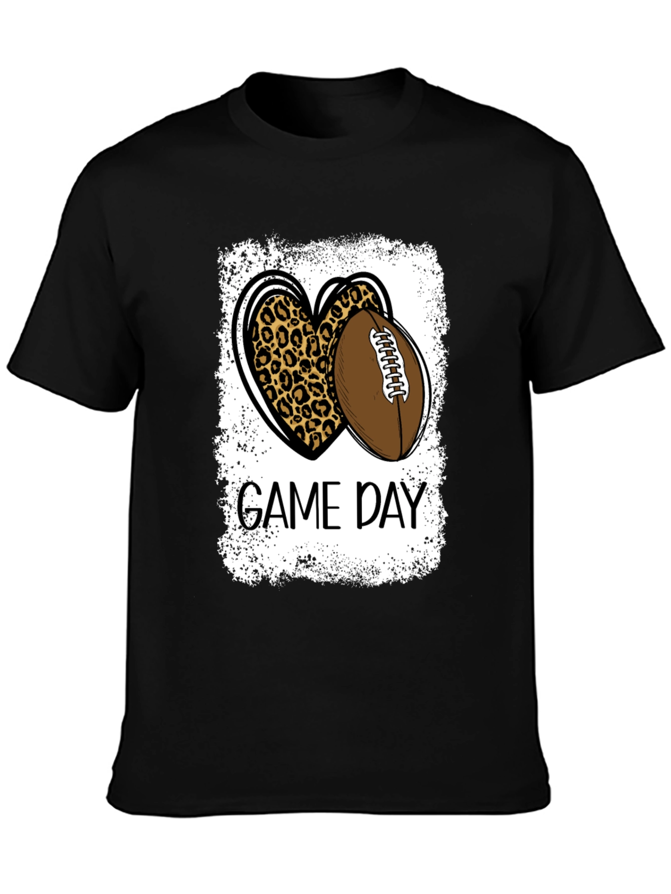 Black Game Day Leopard Heart Football T-Shirt view 3
