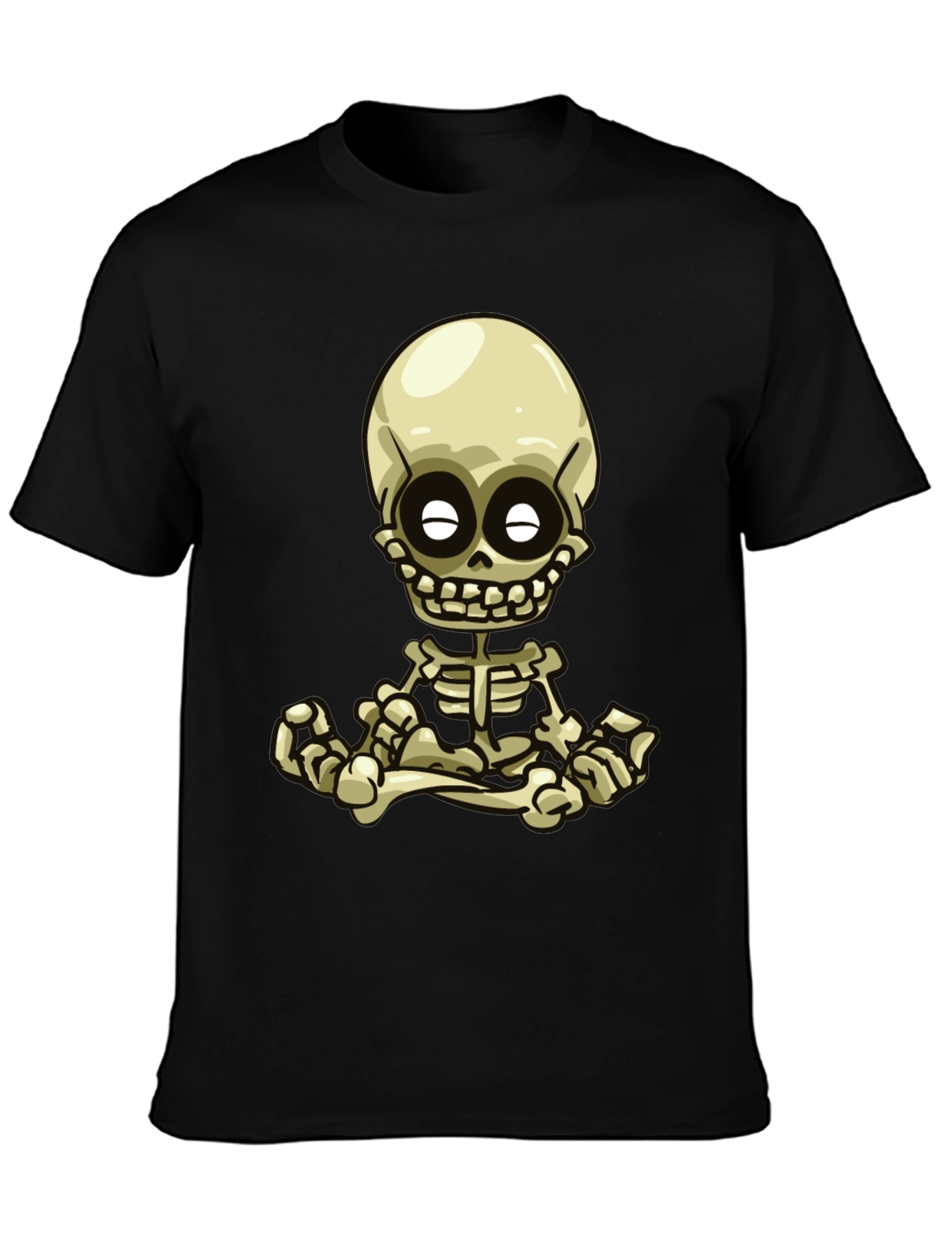 Black Cartoon Skeleton Graphic Tee - Black view 3