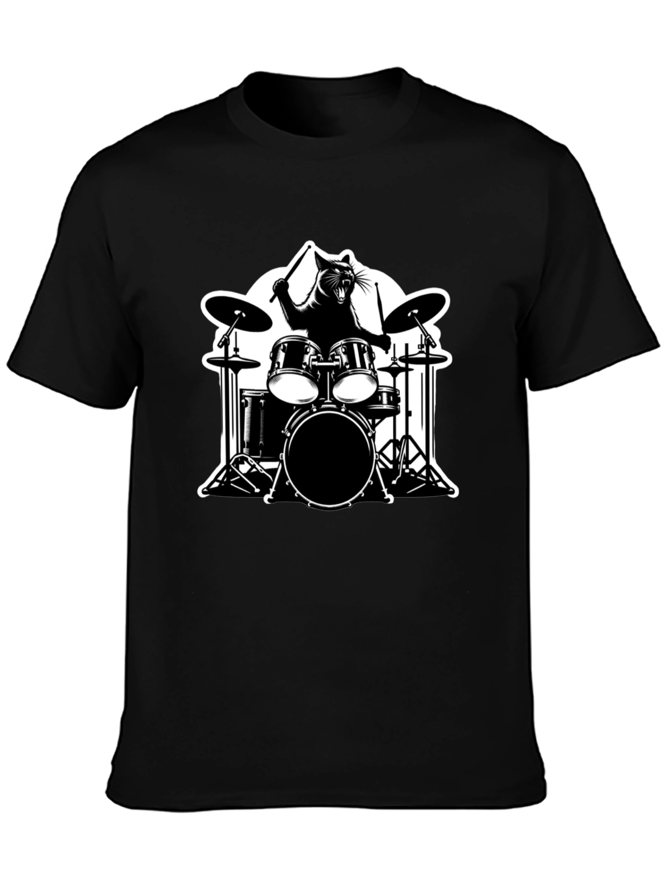 Black Cat Drummer Graphic T-Shirt view 3