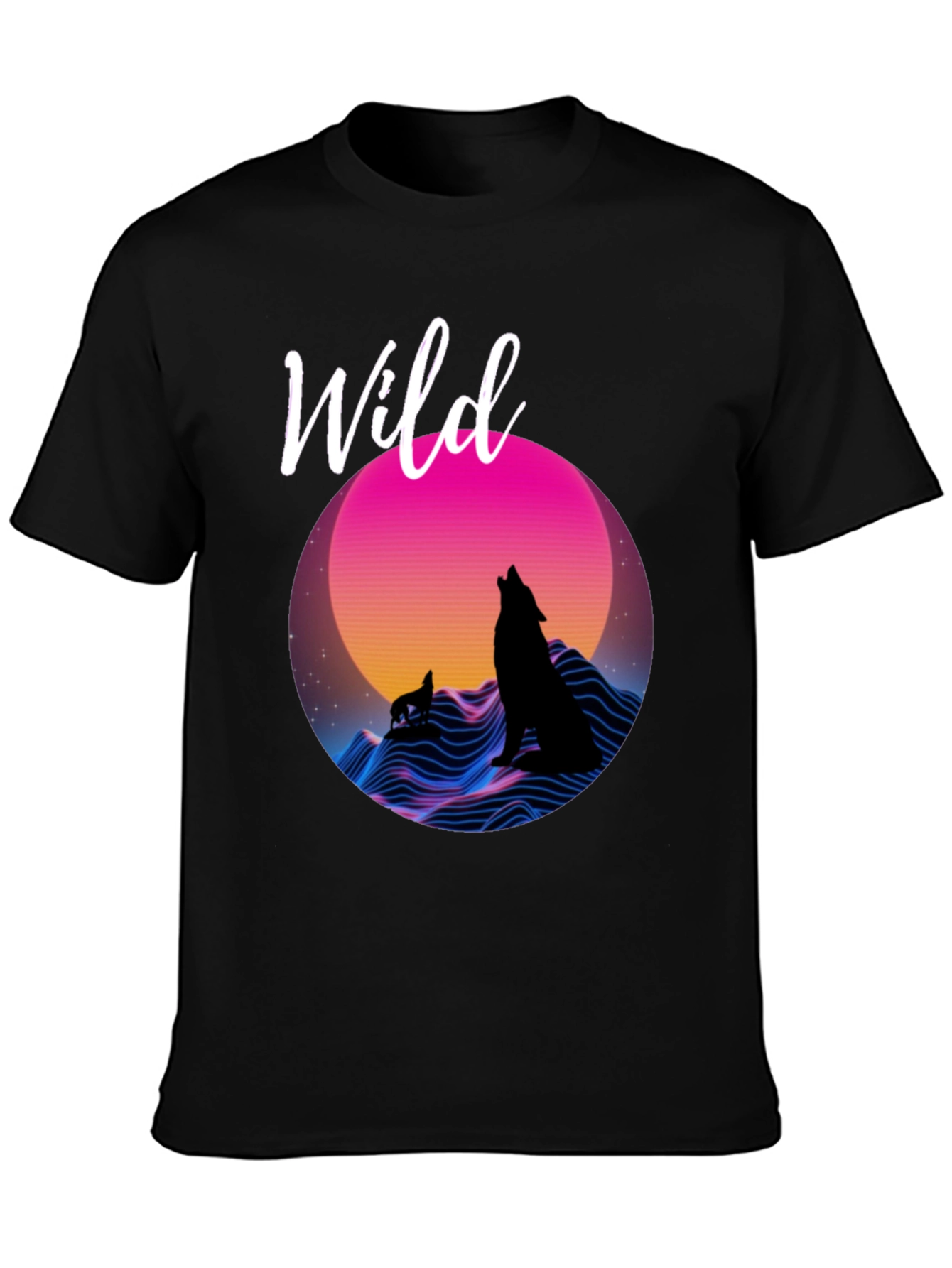 Black Wild Graphic T-Shirt - Retro Wolf Design view 3