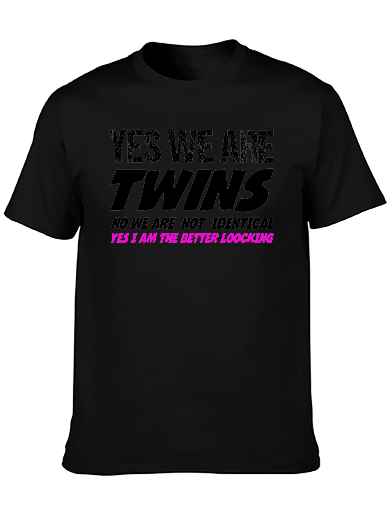 Black Funny Twins T-Shirt -  Yes We Are Twins Sibling Humor view 3