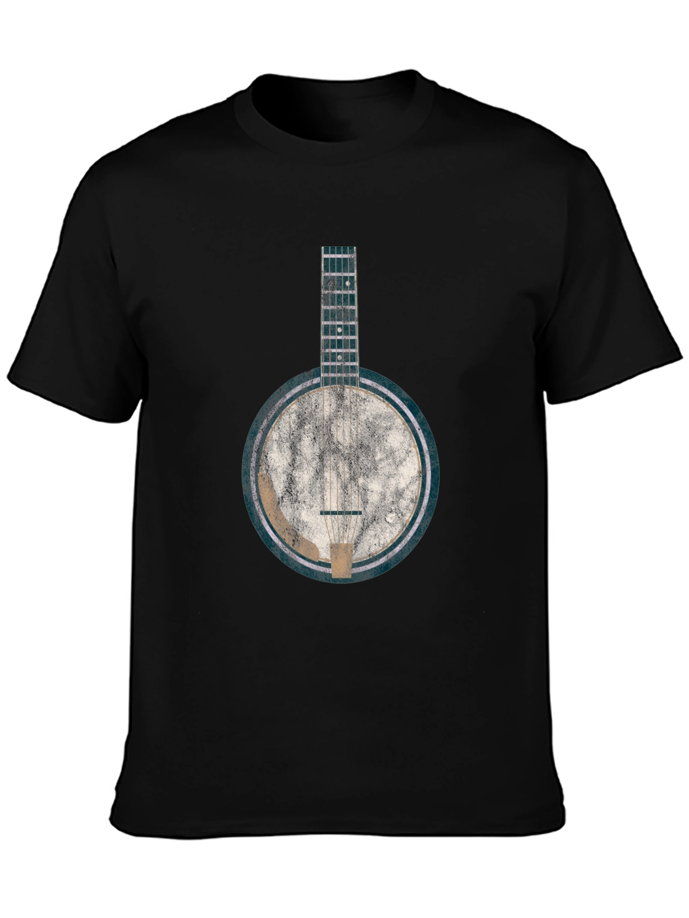 Black Vintage Banjo Graphic Tee - Black Cotton Blend T-Shirt view 3