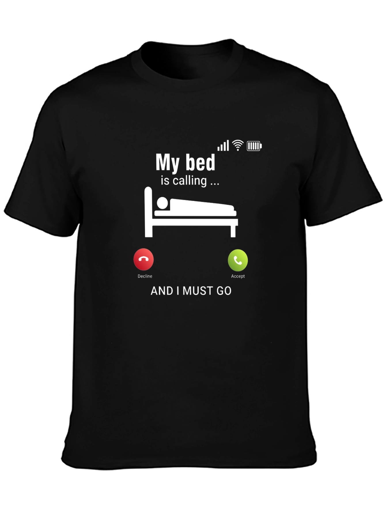 Black Funny "My Bed is Calling" Graphic T-Shirt view 3