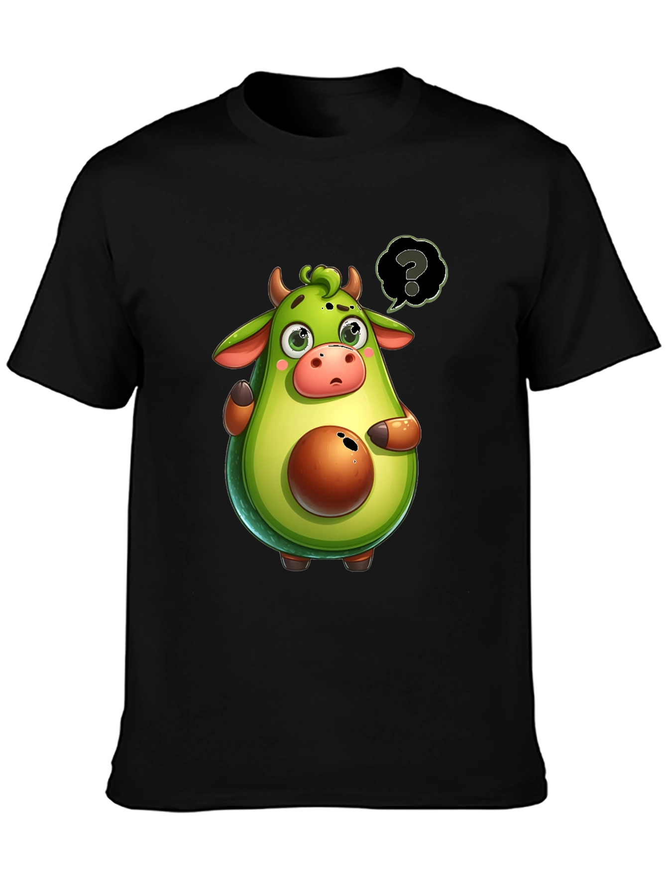 Black Avocado Cow Cartoon T-Shirt - Unique & Funny! view 3