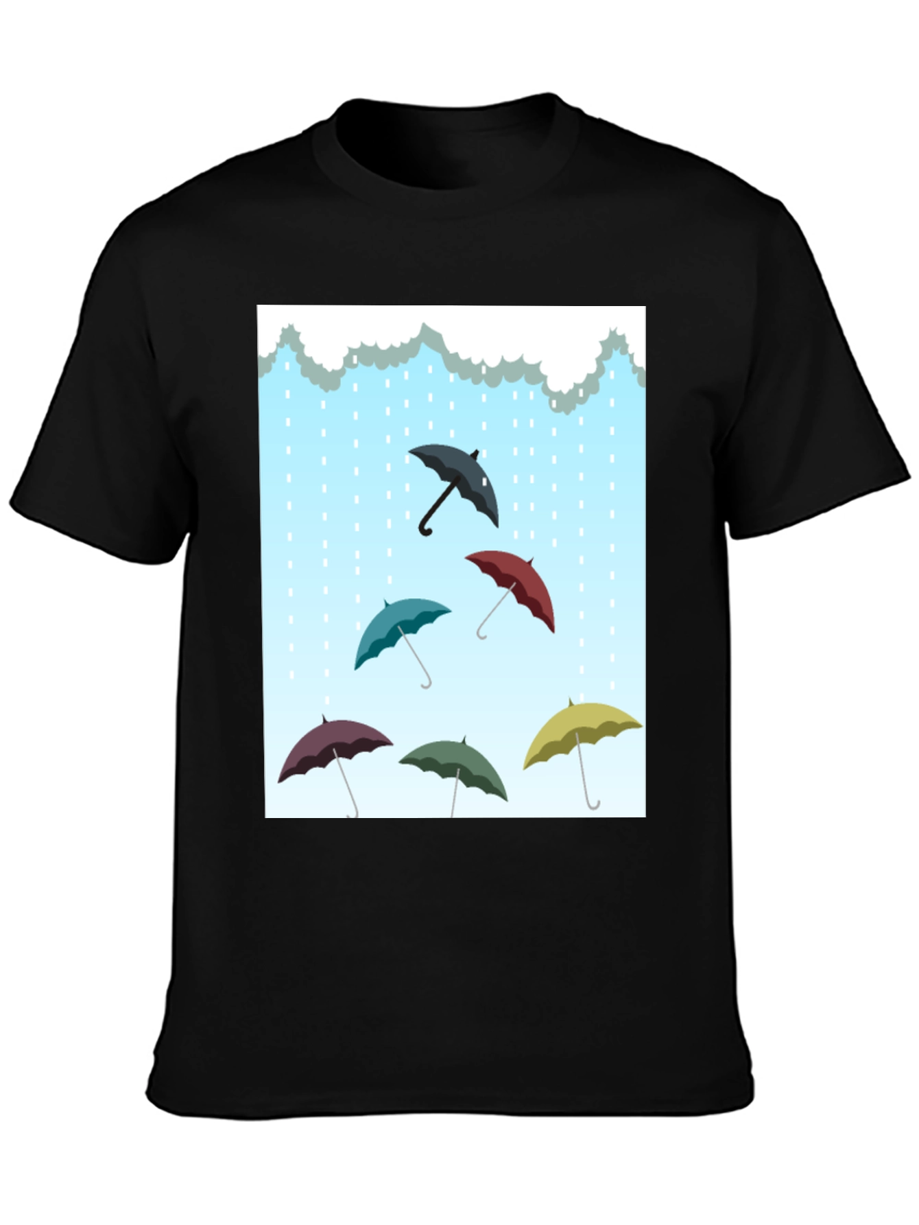Black Umbrella Rain T-Shirt, Stylish Weather Tee view 3