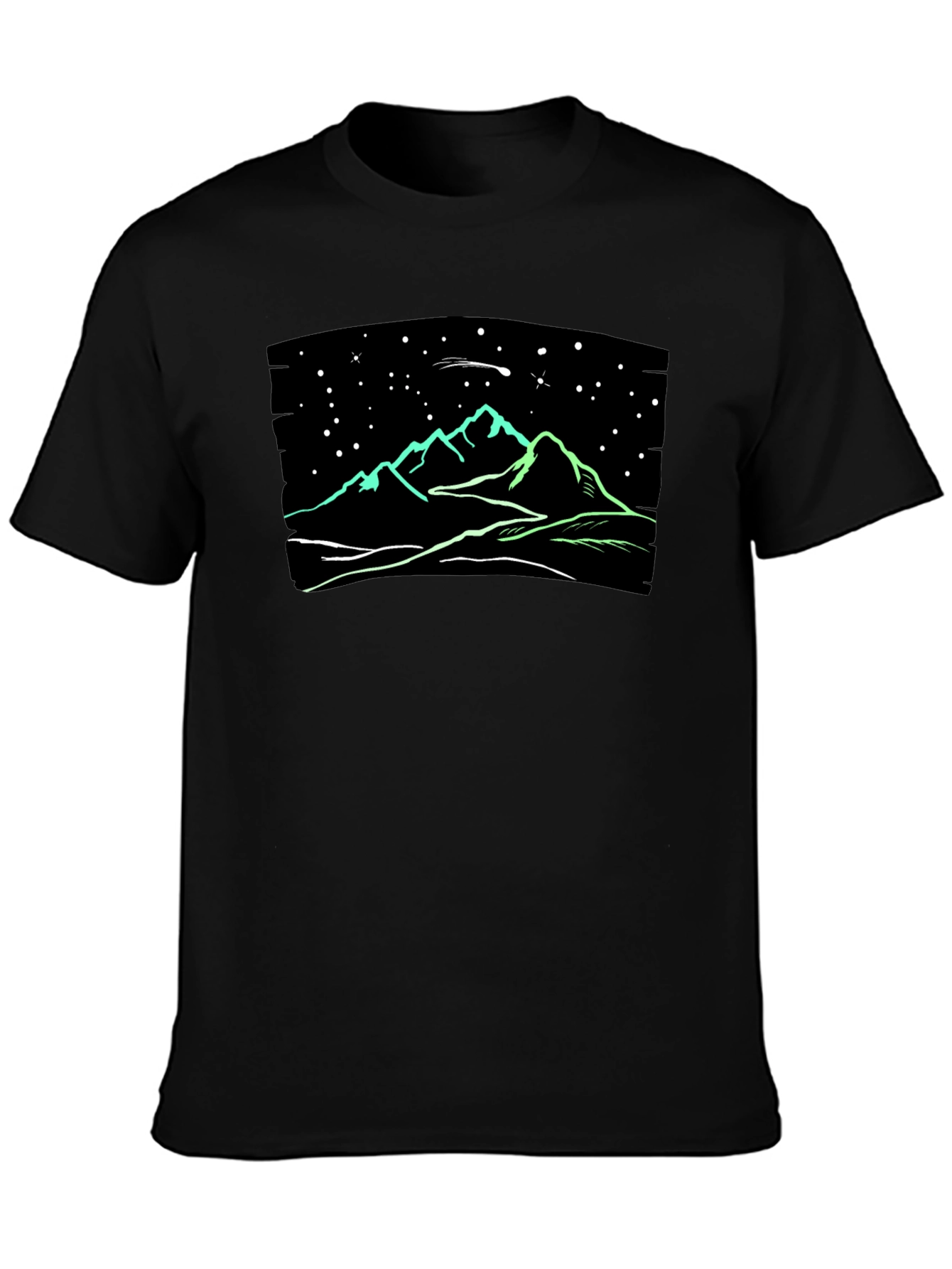 Black Night Sky Mountain T-Shirt - Glow in the Dark view 3