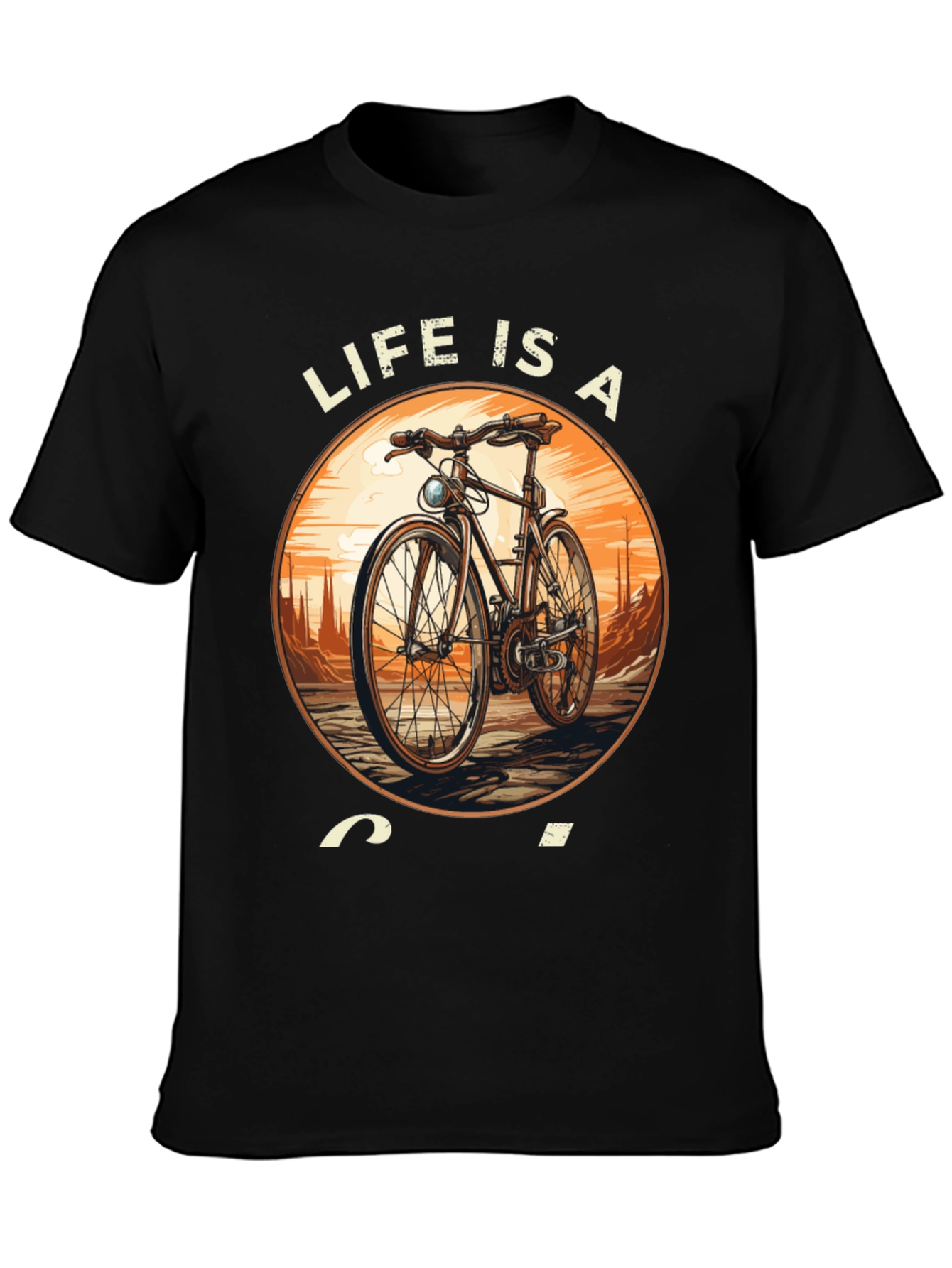 Black Life is a Ride T-Shirt - Classic Bicycle Design view 3