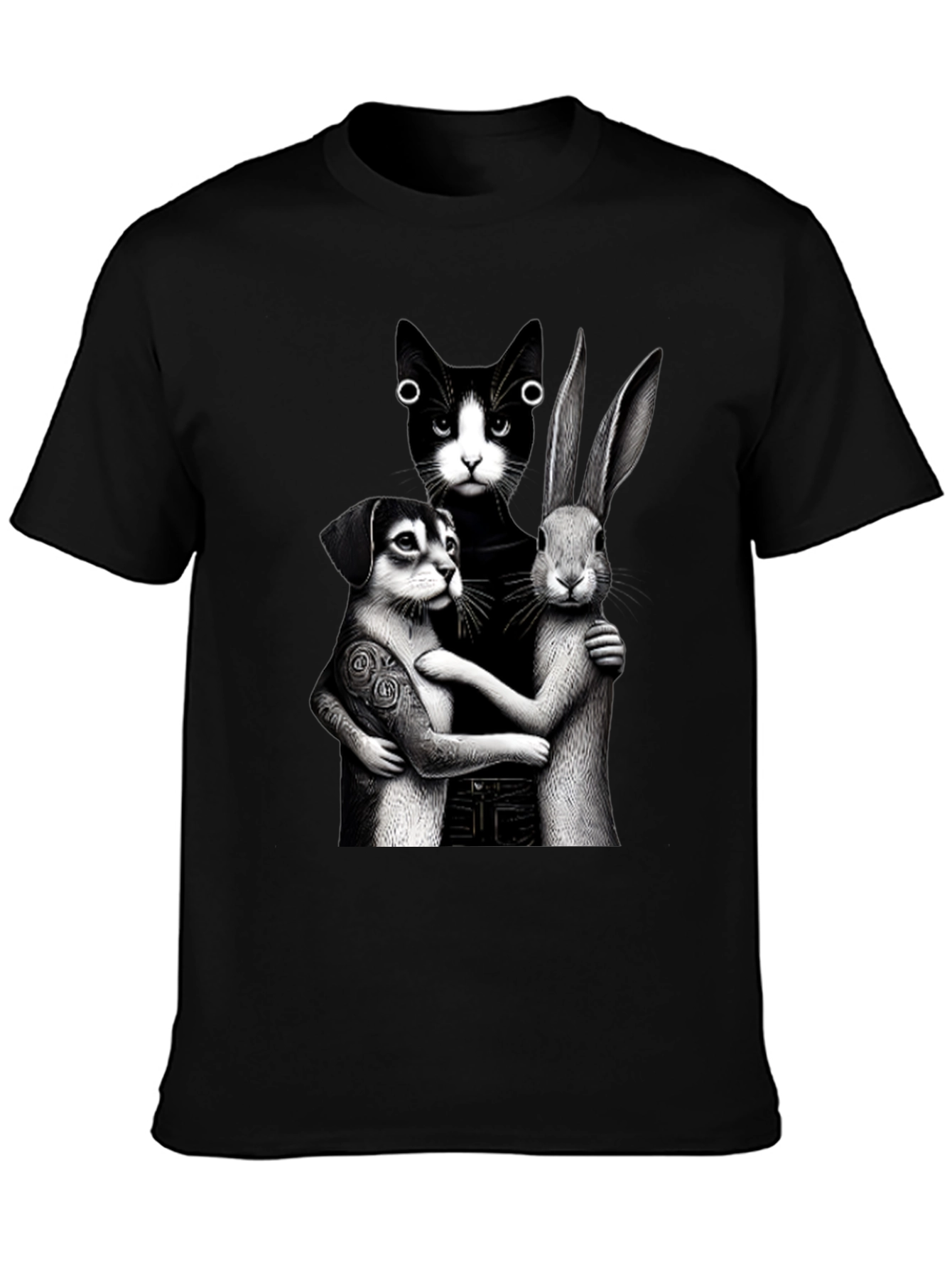 Black Whimsical Animal Trio Graphic Tee view 3