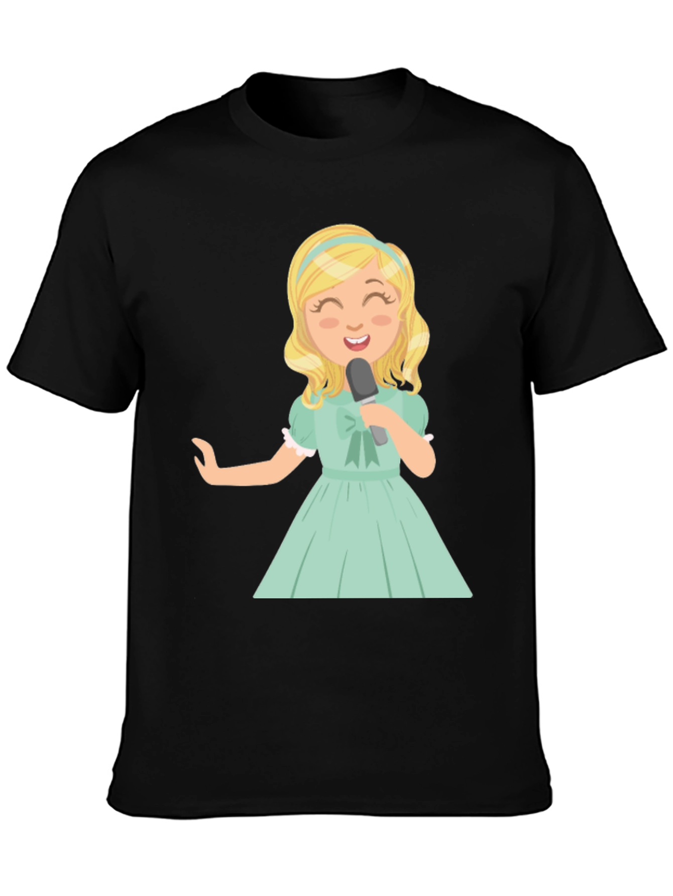 Black Singer Girl Graphic T-Shirt, Black Cotton Tee view 3