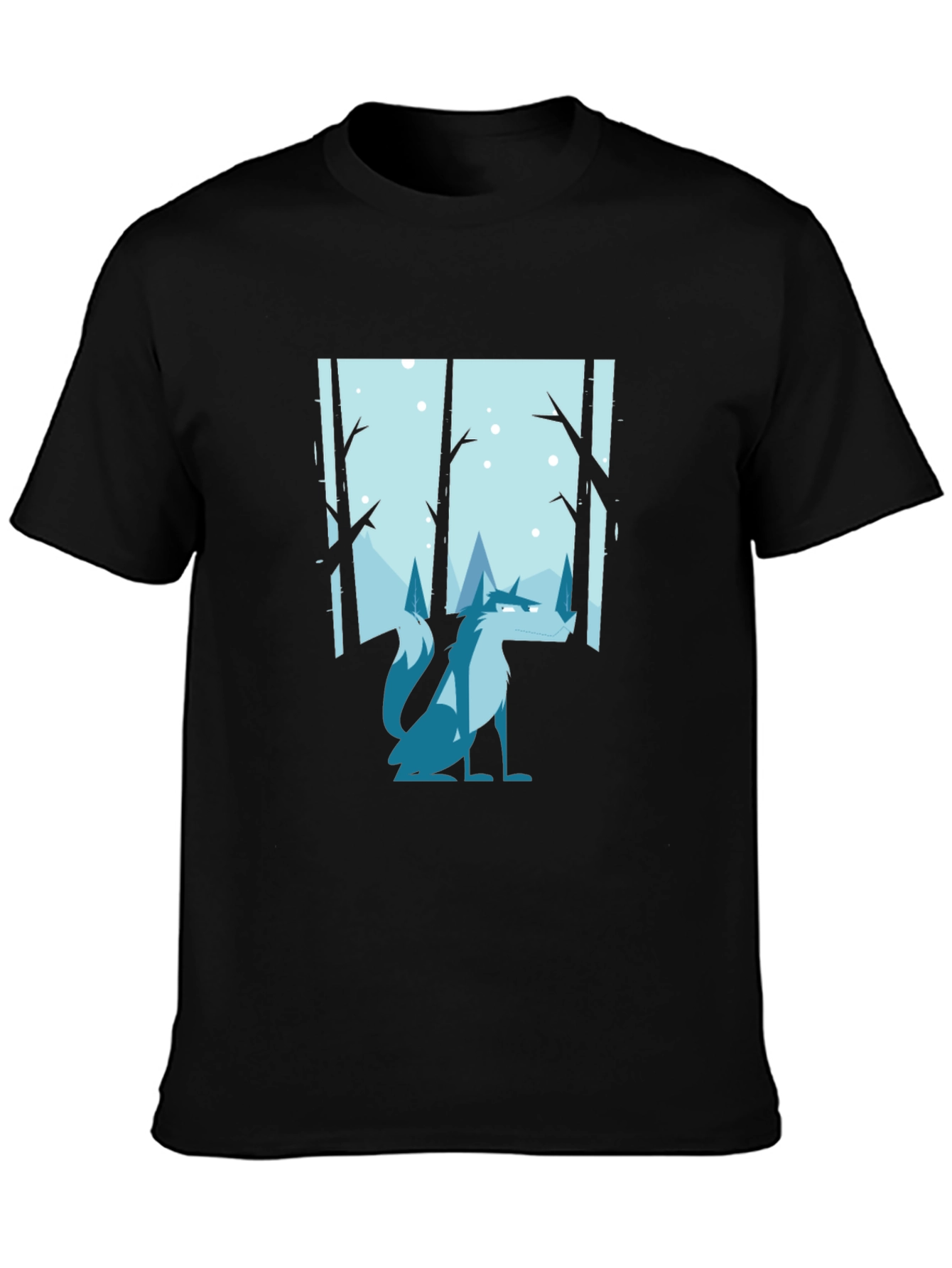 Black Wolf Winter Scene Graphic Tee - Black view 3