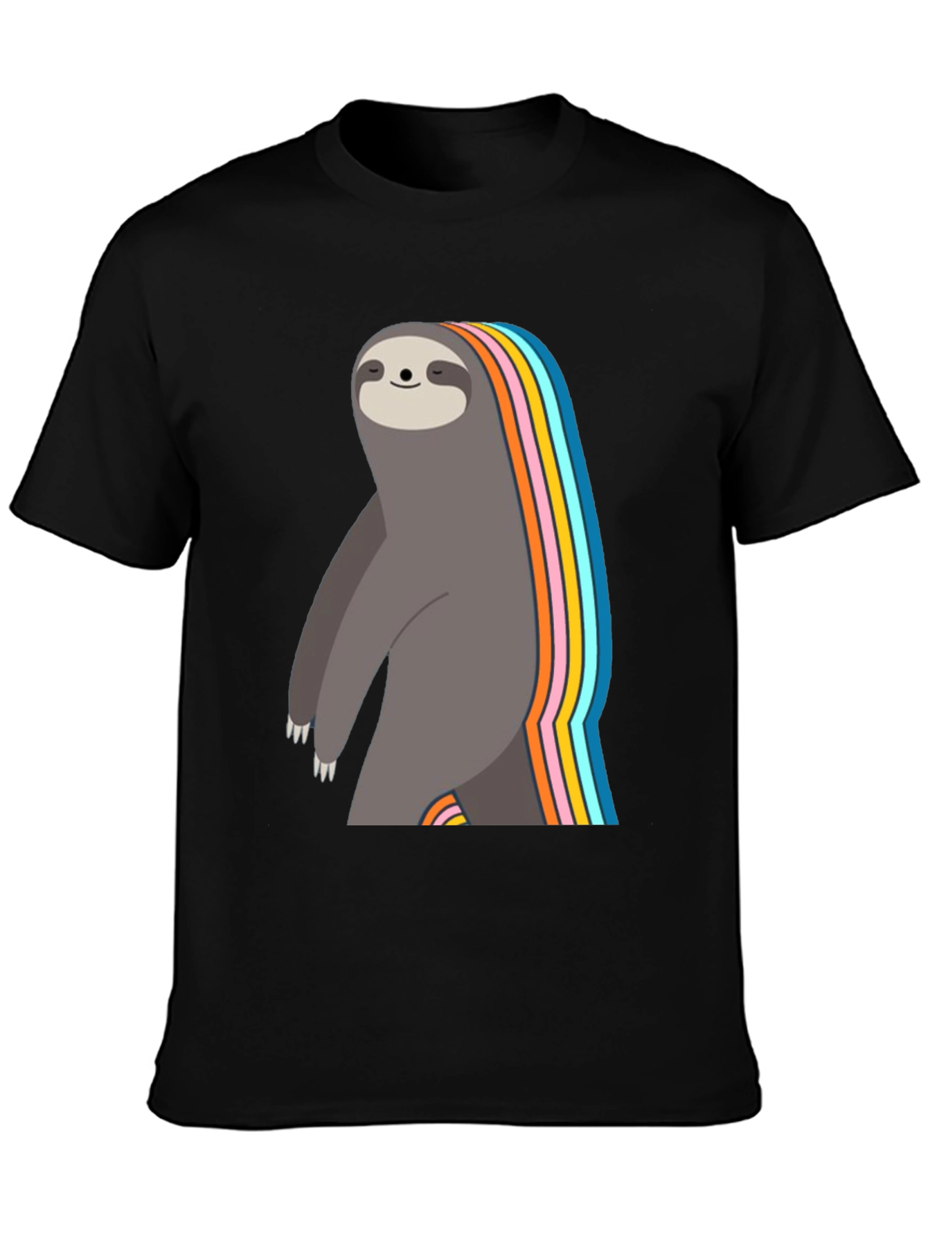 Black Rainbow Sloth Graphic T-Shirt - Men's Black Tee view 3