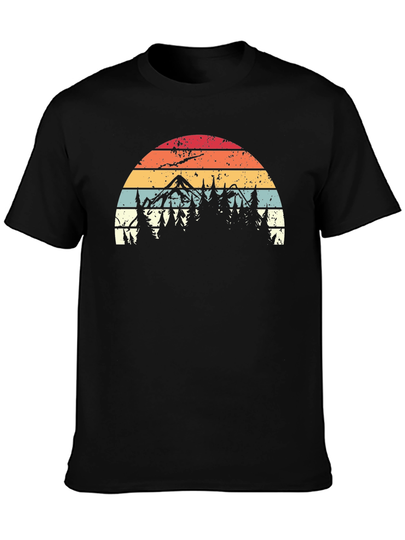 Black Retro Mountain Forest T-Shirt view 3