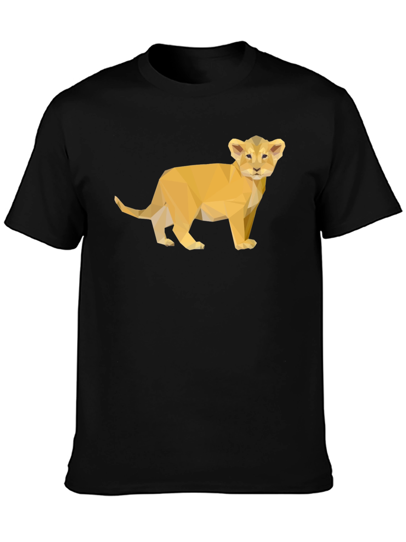 Black Lion Cub Geometric Print Black T-Shirt view 3