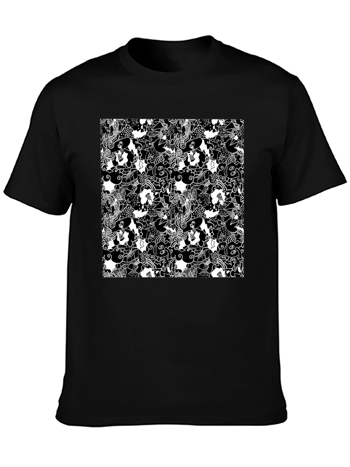 Black Monochrome Patterned T-Shirt view 3