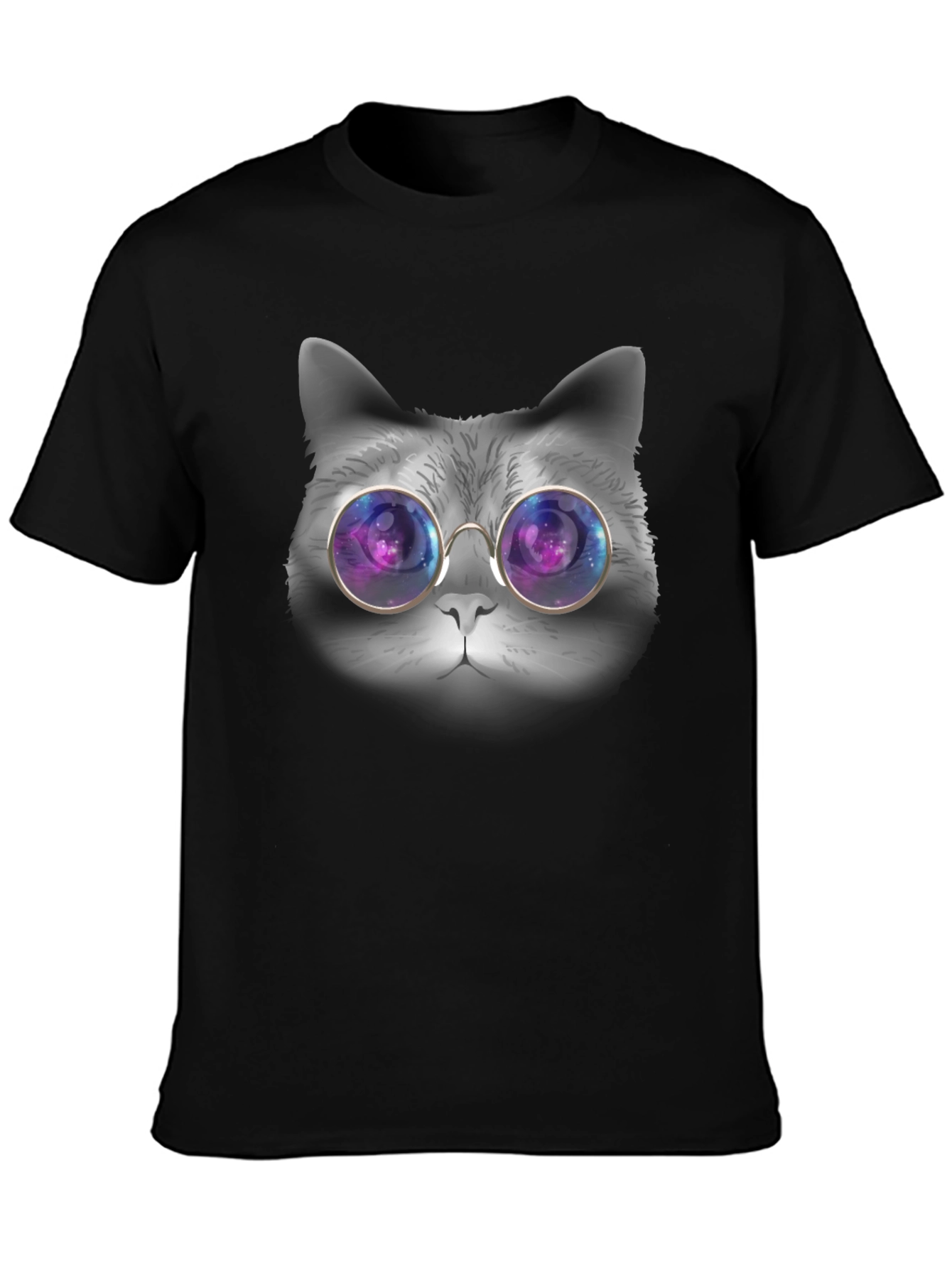 Black Cat with Galaxy Glasses T-Shirt view 3