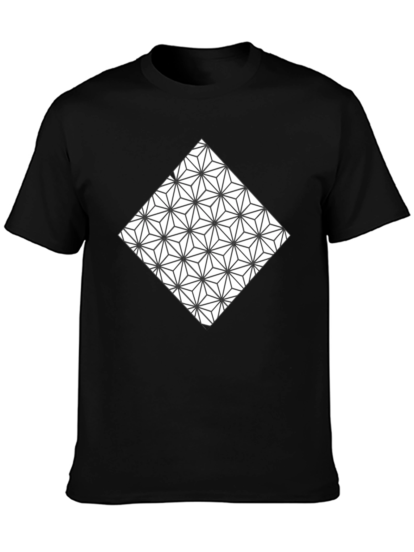 Black Geometric Triangle Pattern Black T-Shirt view 3