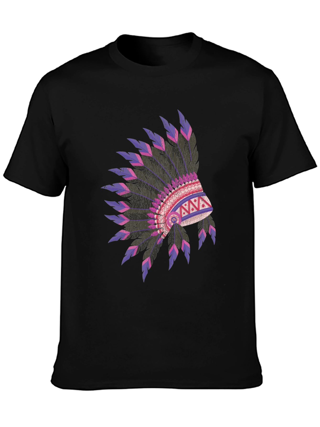Black Native American Headdress Graphic Black T-Shirt view 3