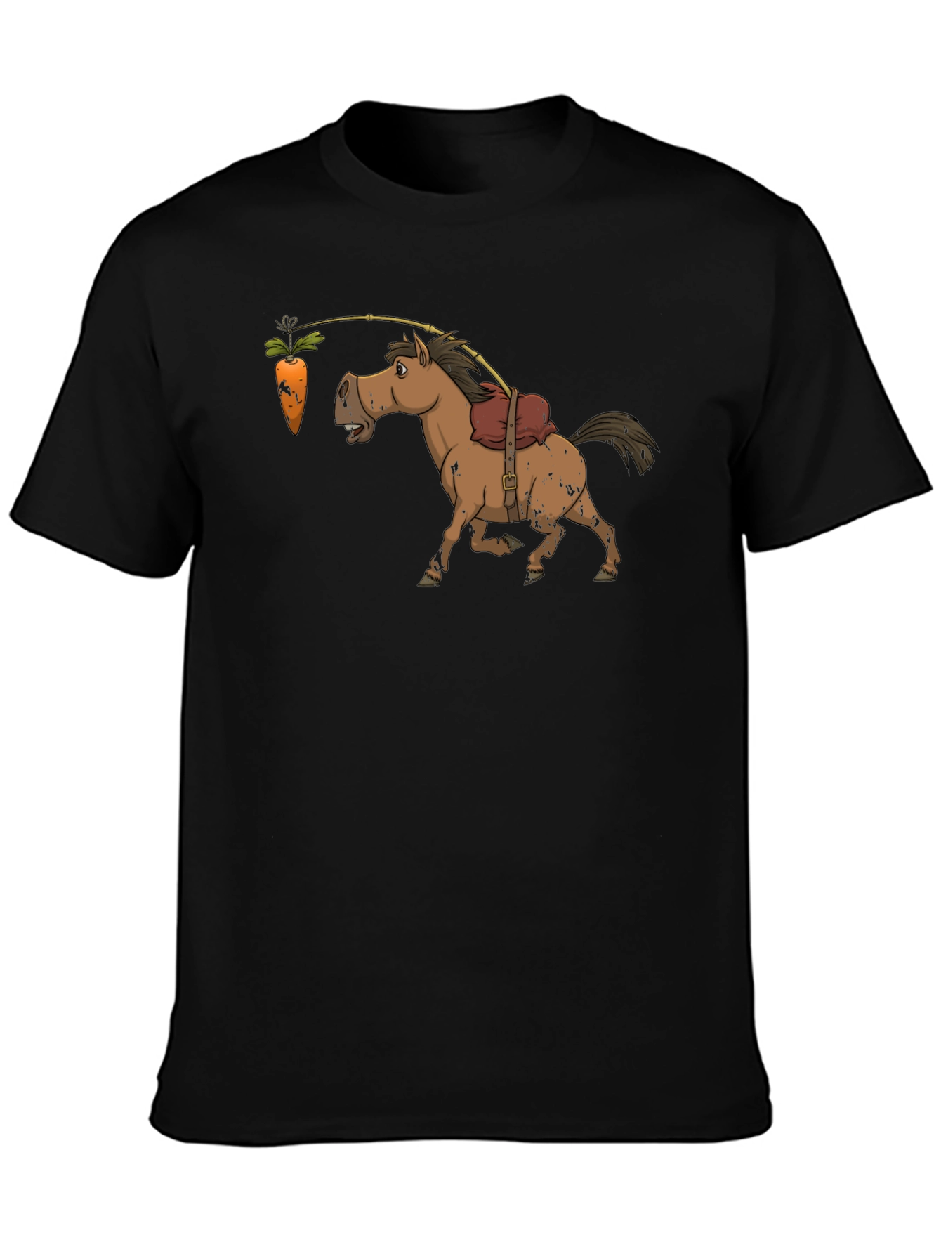 Black Funny Carrot & Horse Graphic T-Shirt view 3