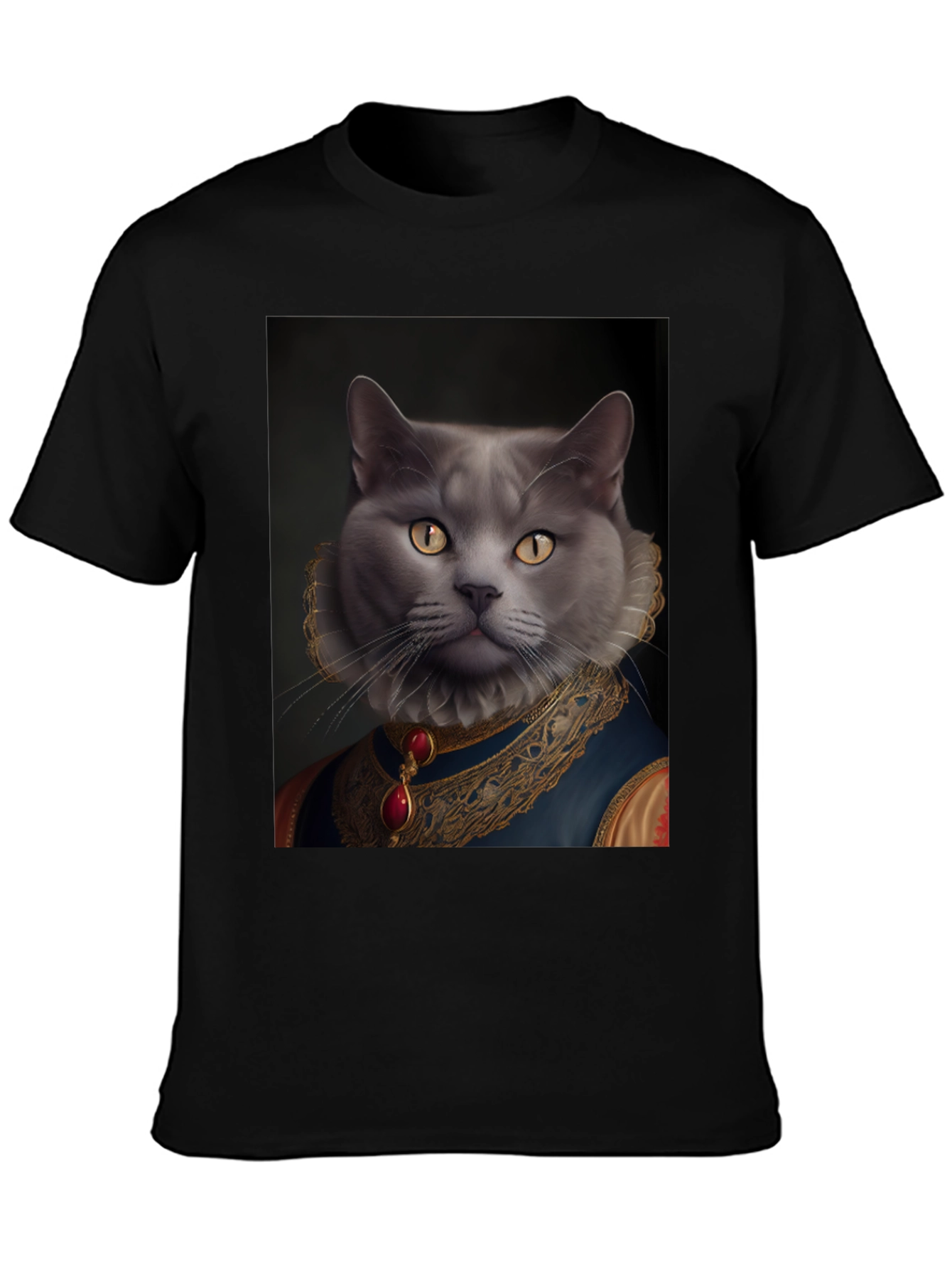 Black Royal Cat Portrait T-Shirt - Unique Novelty Tee view 3