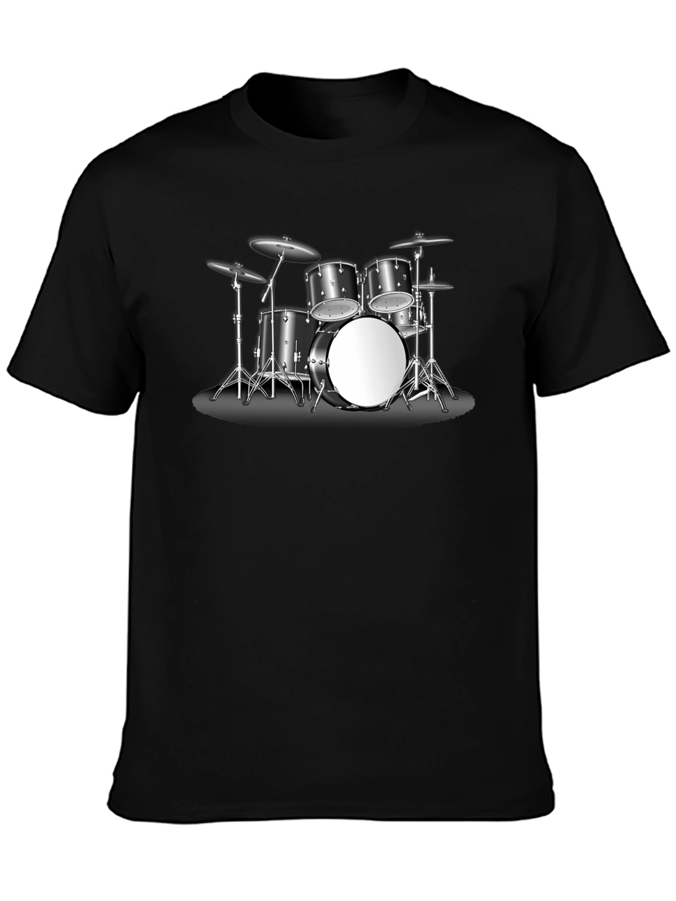 Black Drum Kit Graphic Tee - Music Lover's Black T-Shirt view 3