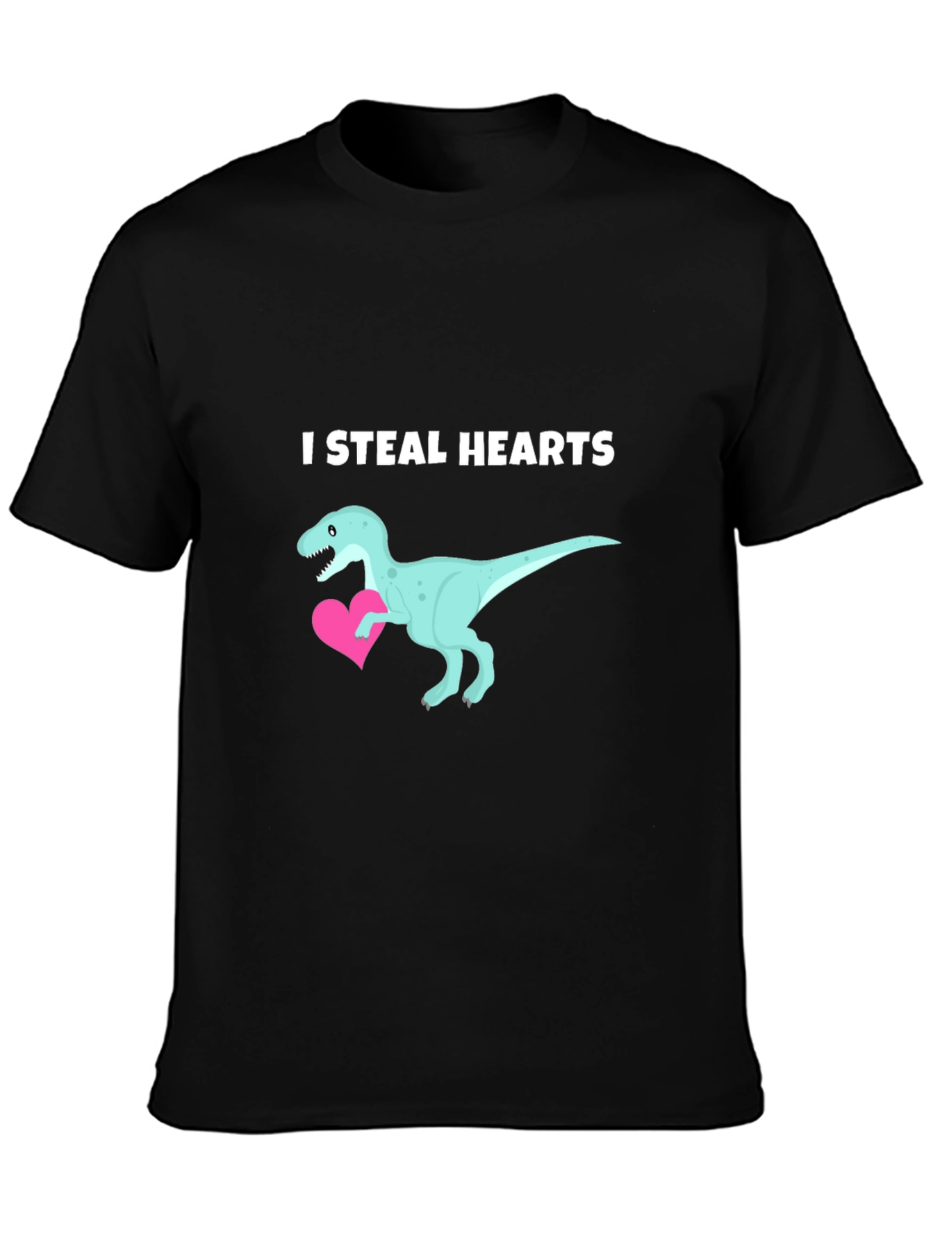 Black I Steal Hearts Dinosaur Valentine's Day T-Shirt view 3