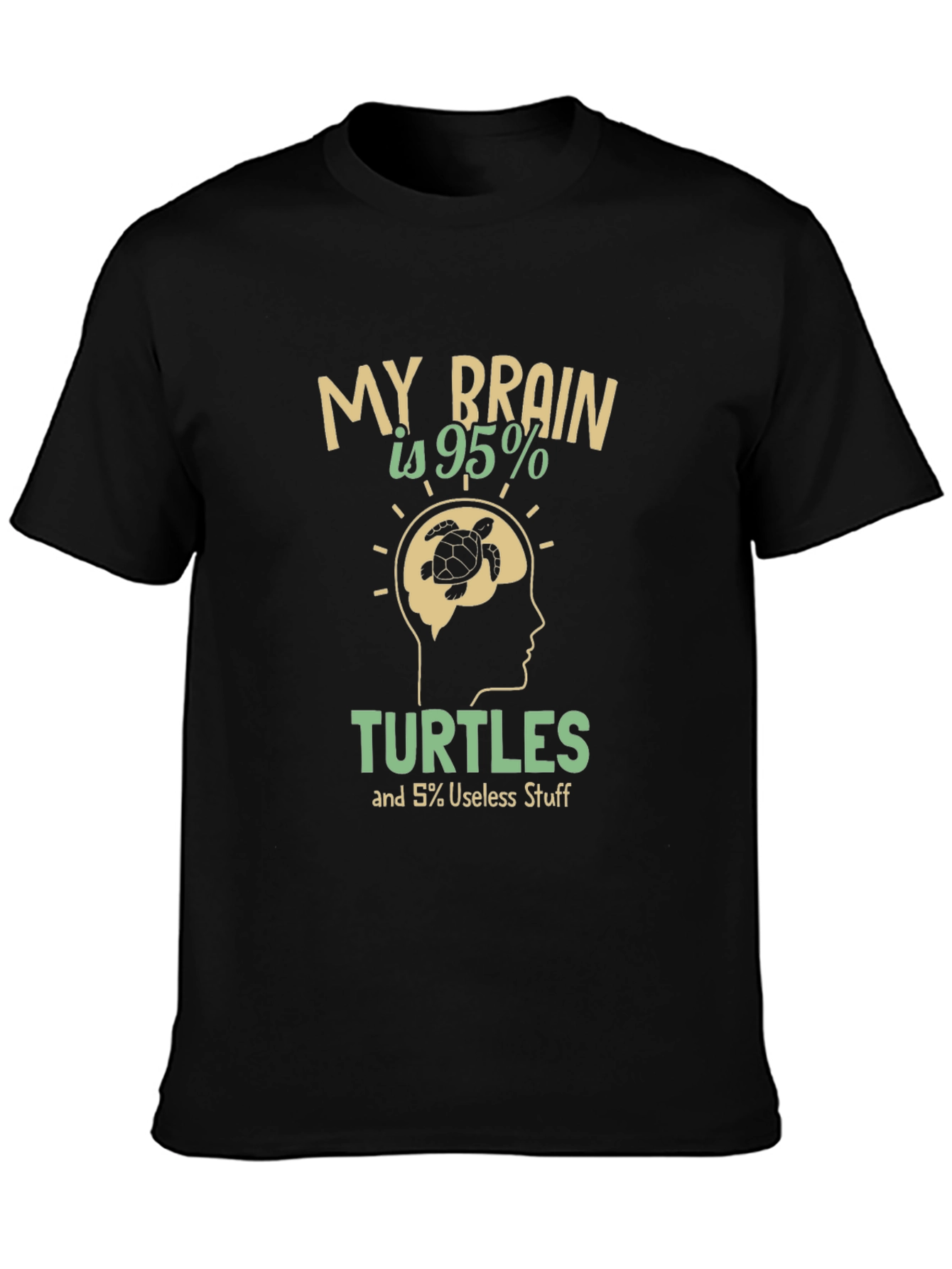 Black Funny Turtle Brain T-Shirt - 95% Turtles, 5% Useless Stuff view 3