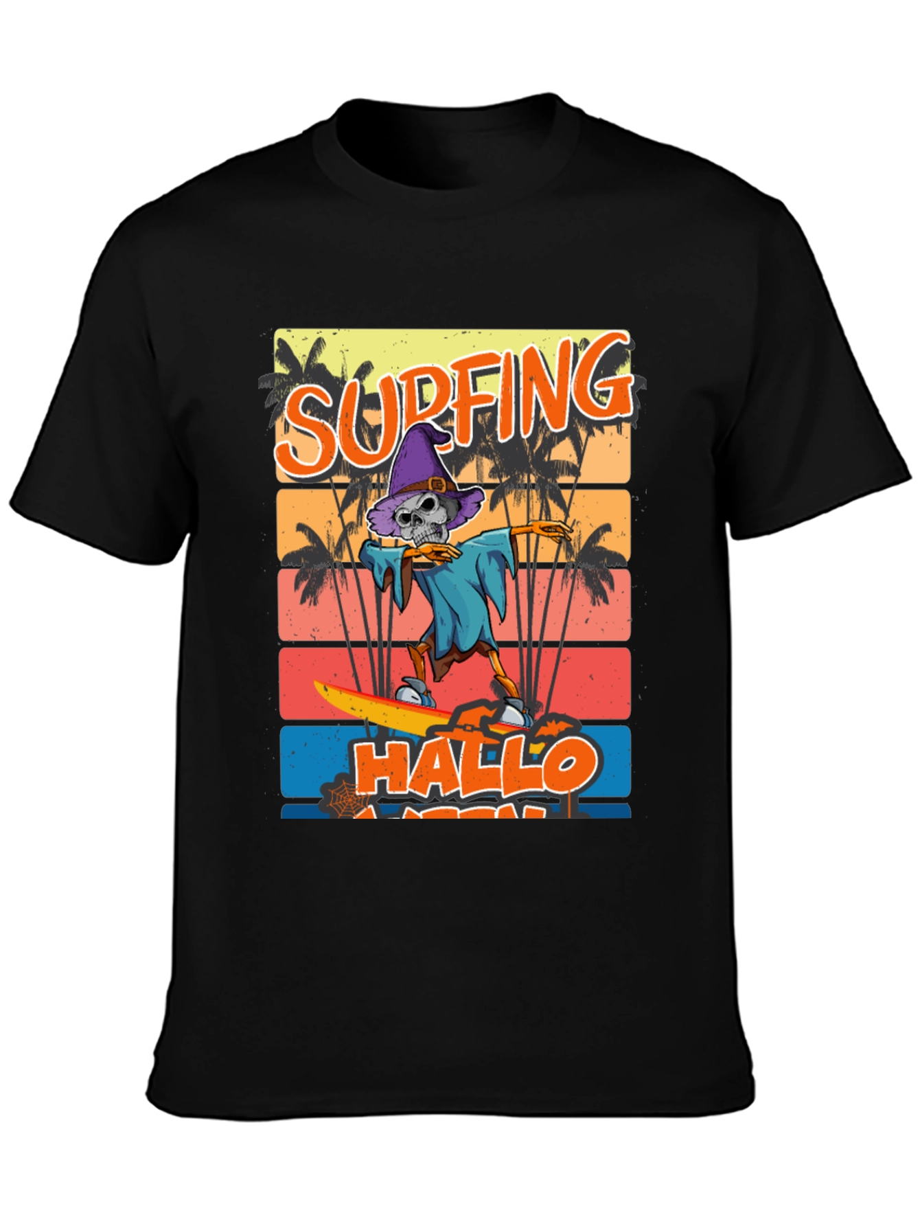 Black Surfing Hallo-ween Skeleton T-Shirt view 3