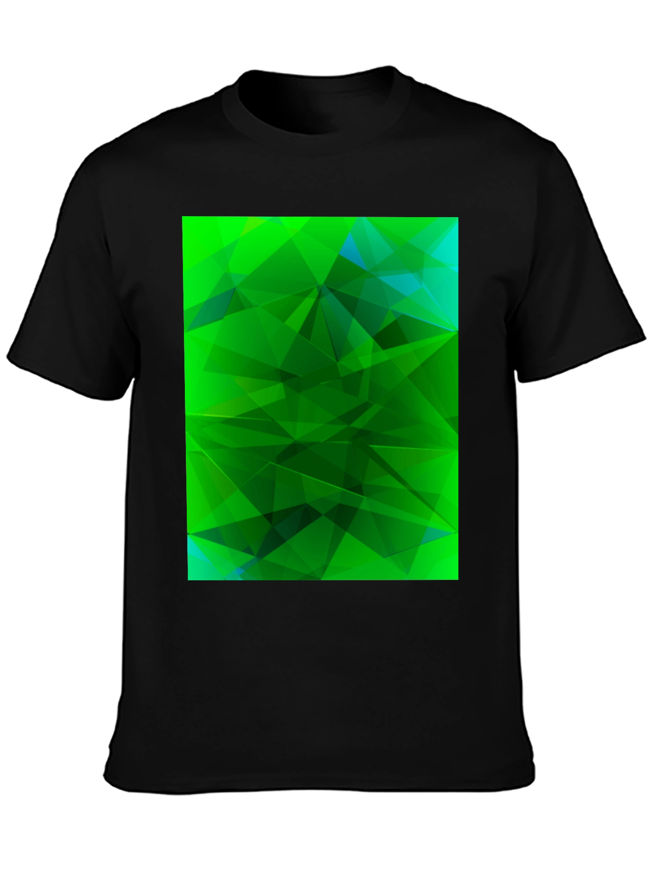 Black Abstract Geometric Green T-Shirt view 3
