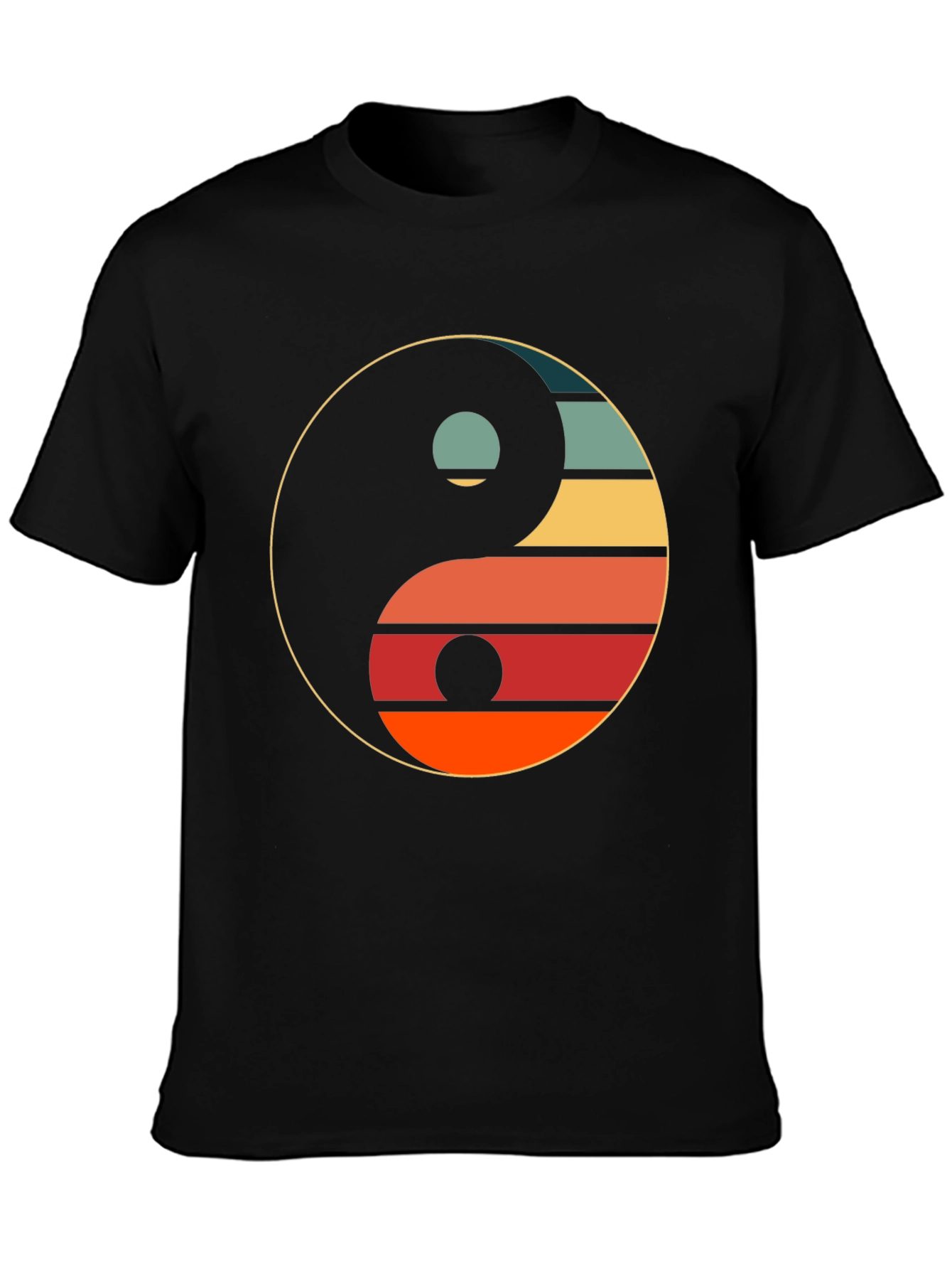Black Yin Yang Retro Graphic Tee - Unisex Black T-Shirt view 3