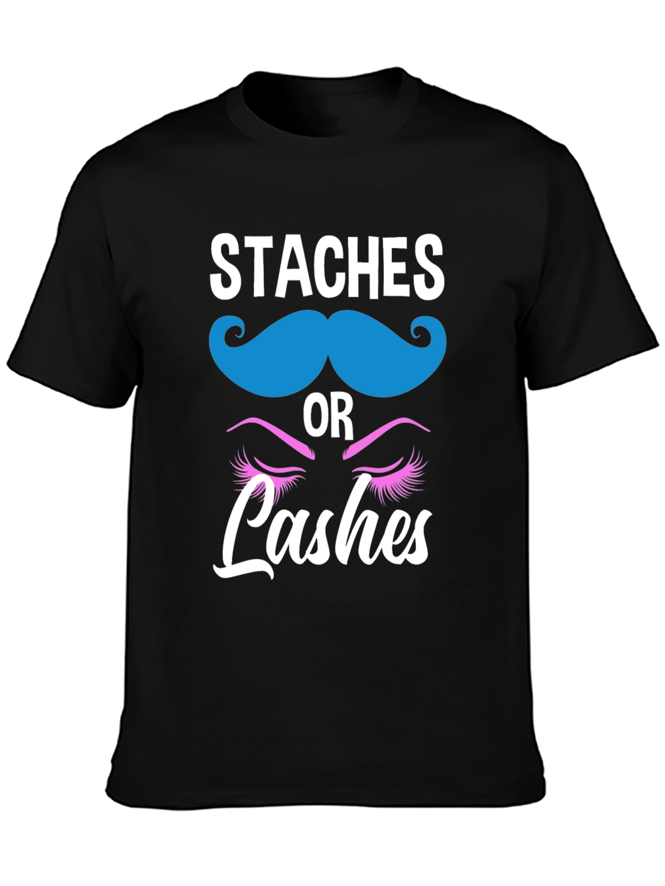 Black Staches or Lashes Gender Reveal T-Shirt view 3