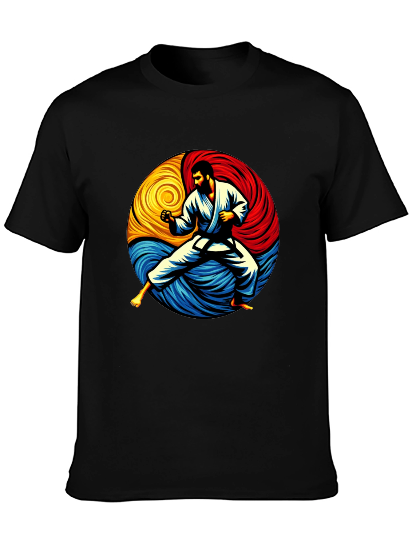 Black Karate Yin Yang Graphic Tee - Black Cotton Shirt view 3