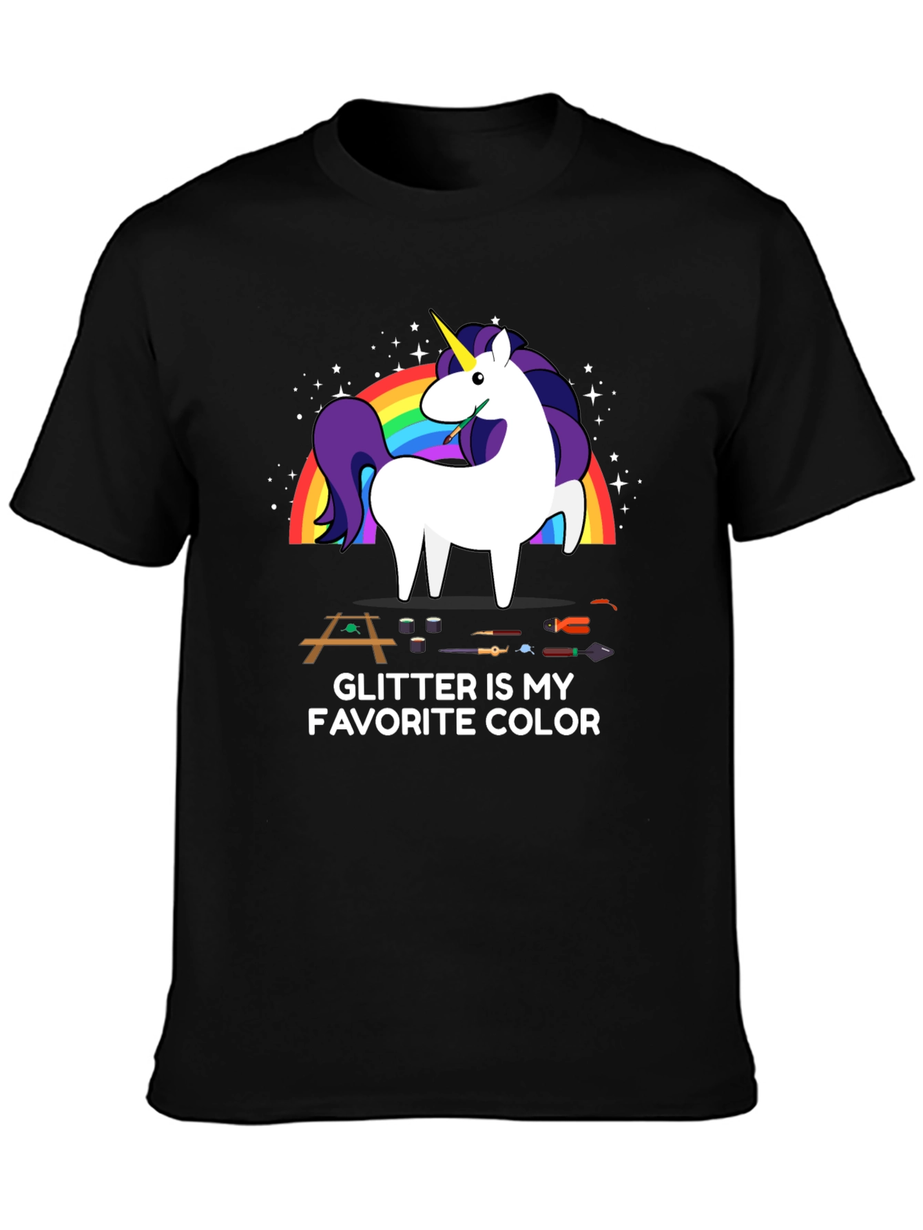 Black Glitter Is My Favorite Color T-Shirt Unicorn Carpenter view 3