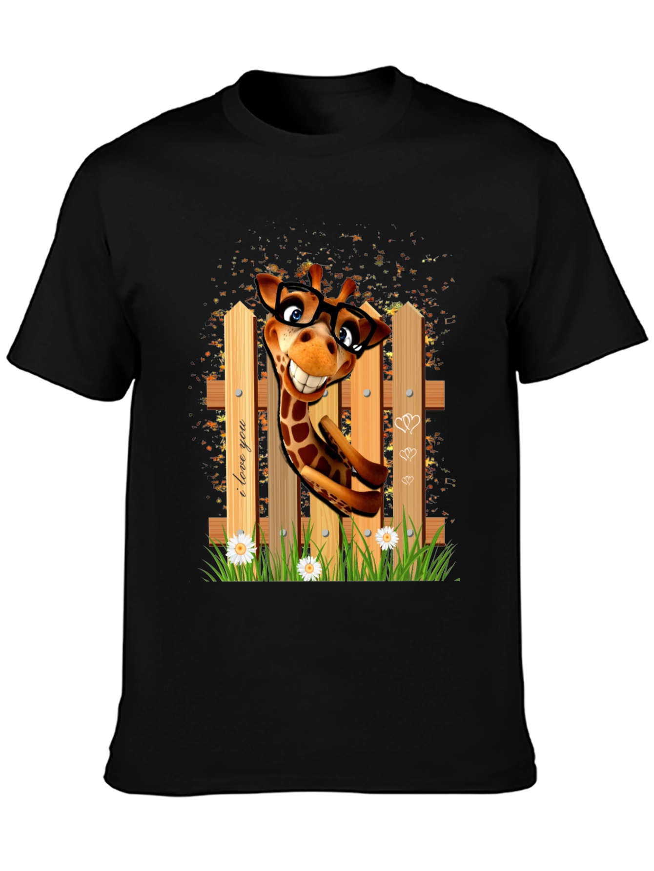 Black Funny Giraffe in Glasses T-Shirt view 3